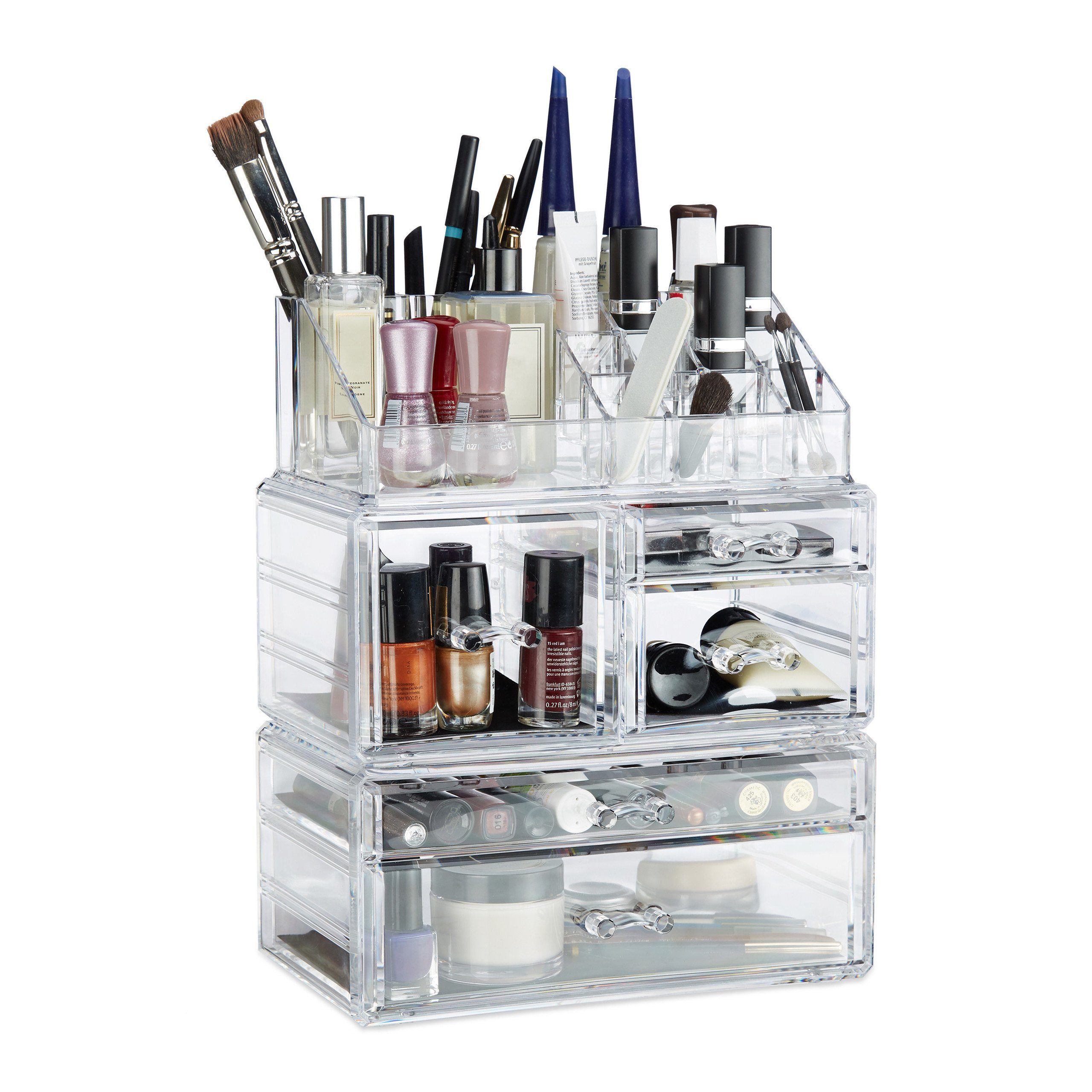 relaxdays Make-Up Organizer Acryl Make Up Organizer mit 21 Fächern, 3-tlg., transparent