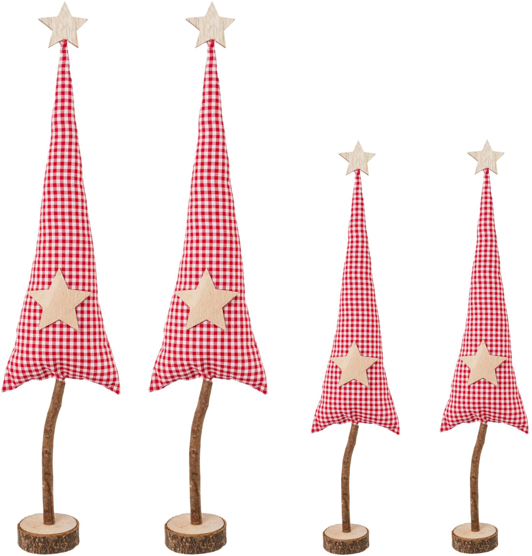 Creativ deco Dekobaum Weihnachtsdeko rot (4 St), aus Stoff in 2 Größen: 30x9 cm, 40x13 cm