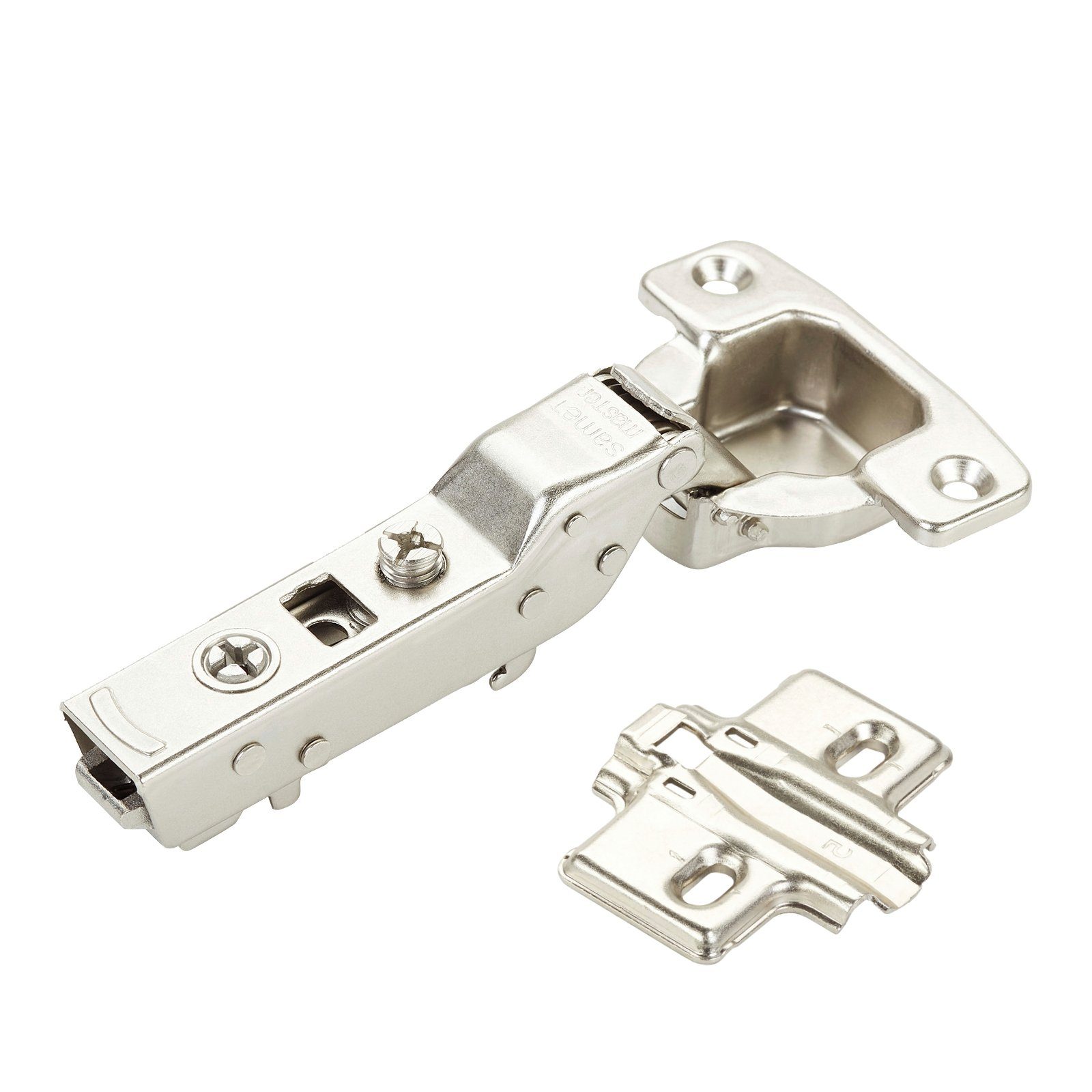 SO-TECH® Möbelbeschlag Topfband Master T45 110° inkl. Kreuzplatte mit Langlochverst (1 St), Mittelanschlag 110° mit Dämpfer (Soft-Close), 3D-Verstellung