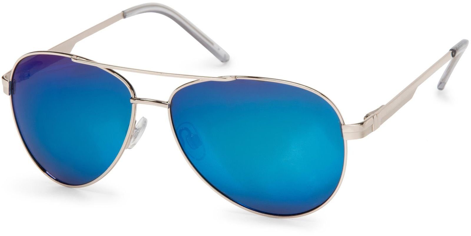 styleBREAKER Sonnenbrille (1-St) Polarisiert Gestell Silber / Glas Blau verspiegelt