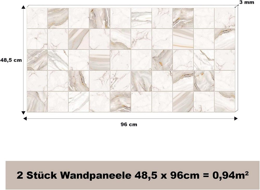 MDEKOR 3D Wandpaneel PVC Wandverkleidung 48,5x96 cm für Küche, Bad & mehr, (2-tlg) Model 0018, 2 Stück = 0,94 m2