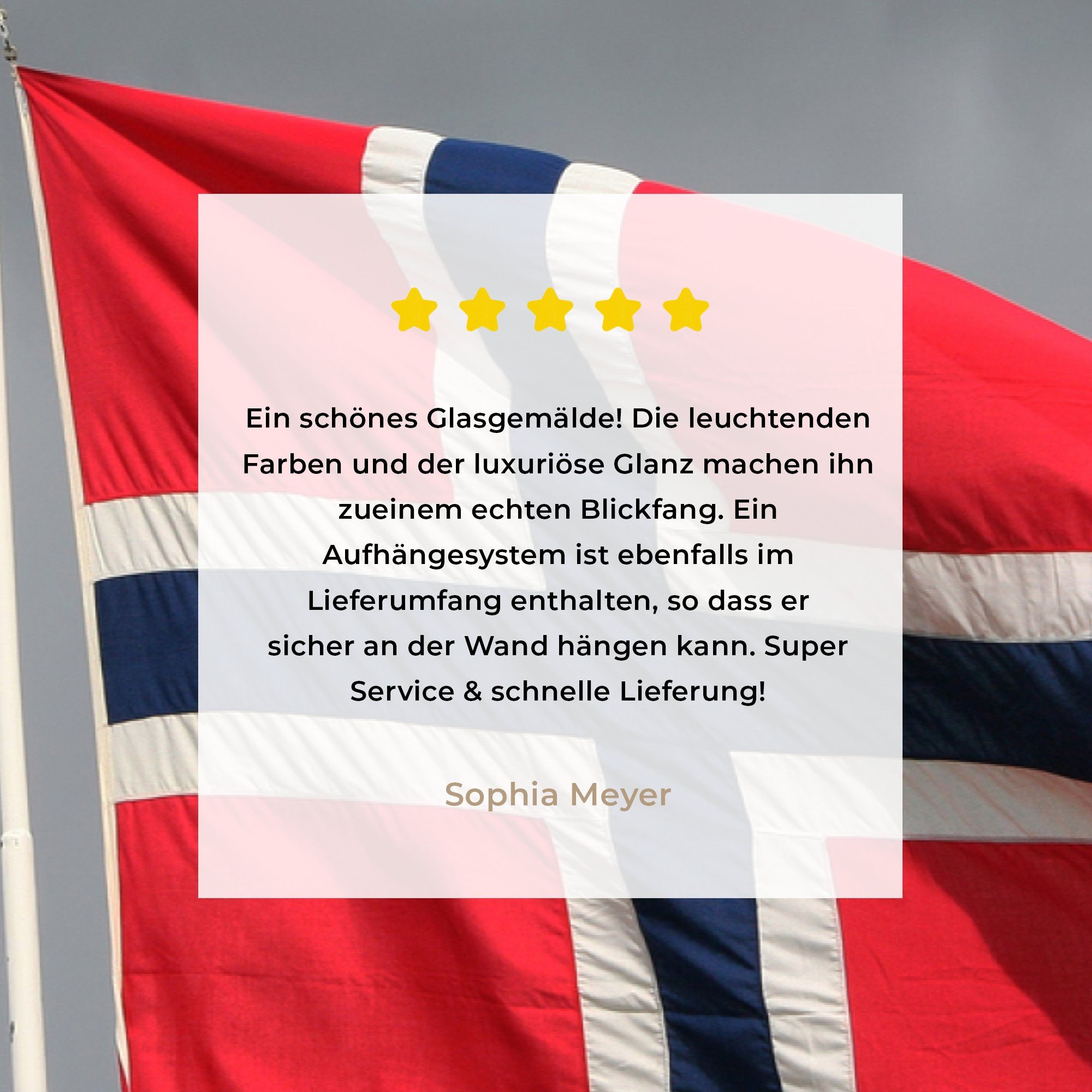 Flagge vor MuchoWow regnerischen (1 Acrylglasbilder Himmel, Acrylglasbild einem weht norwegische & St), grauen, Schlafzimmer Wohnzimmer Die