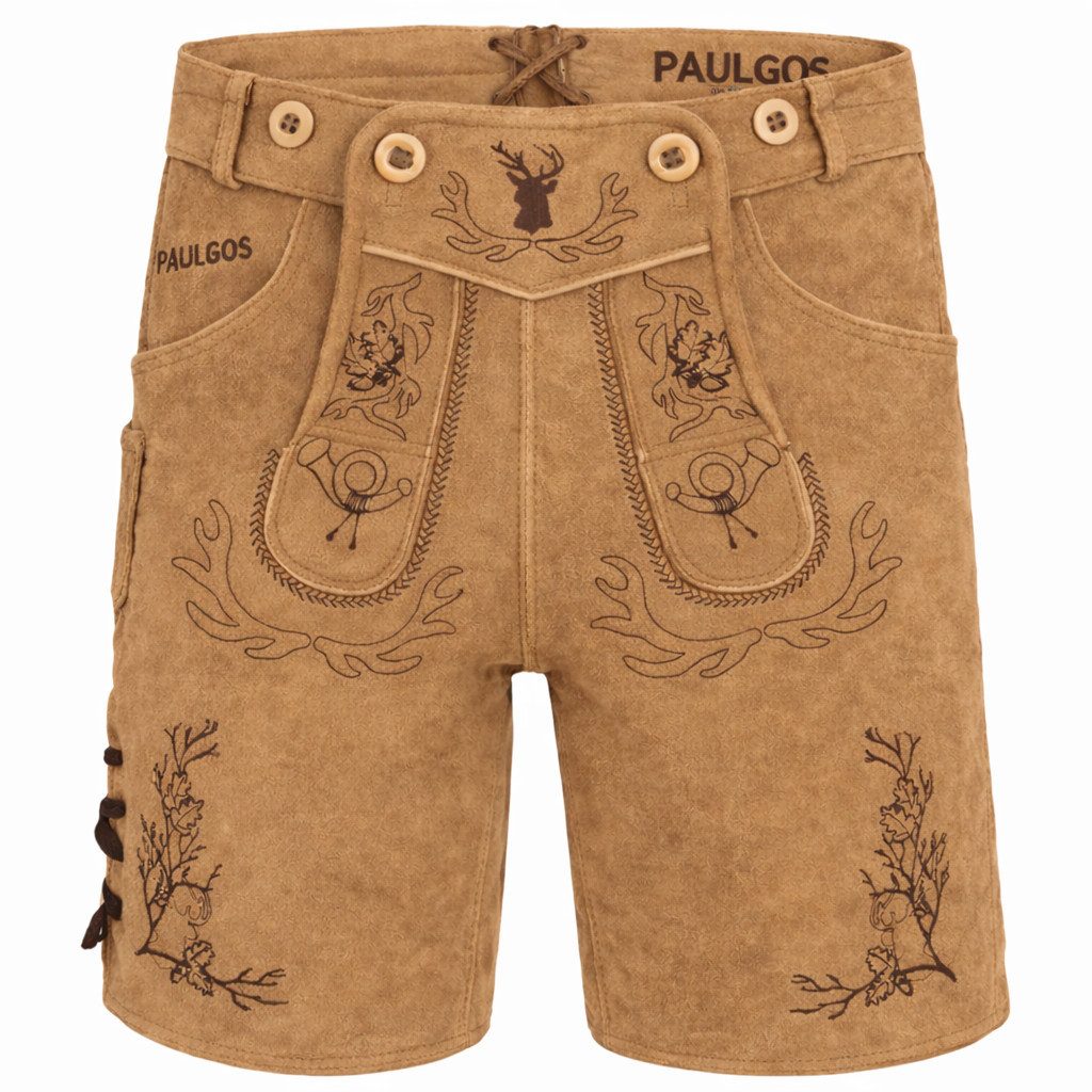 PAULGOS Trachtenhose Herren Lederhose Kurz mit Trägern 100% Echtleder - HK3