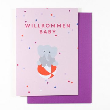 Bow & Hummingbird Grußkarte Grußkarte Willkommen Baby (Elefant), 100% Recyclingpapier