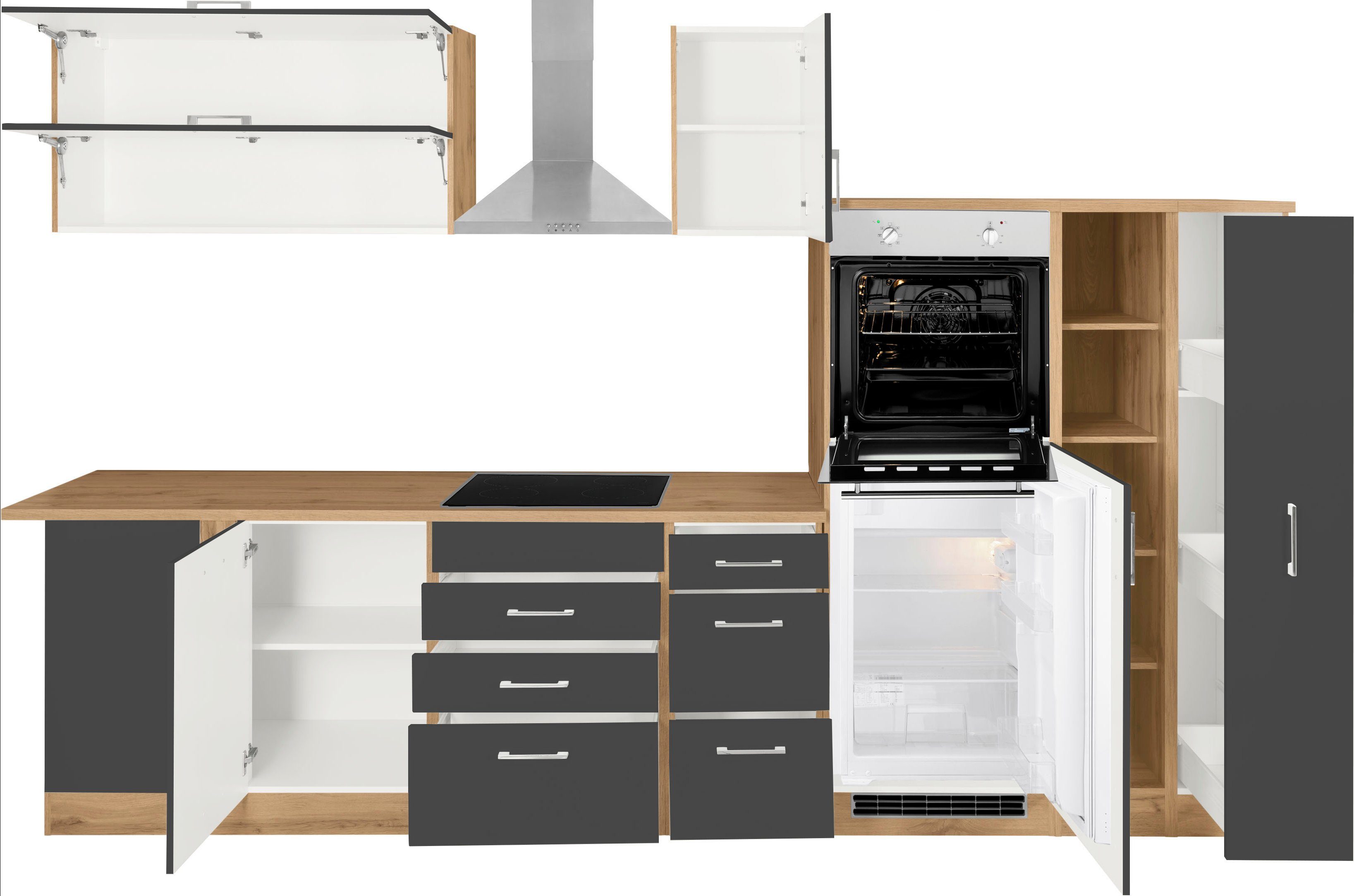 KOCHSTATION Winkelküche KS-Colmar, mit E-Geräten, Stellbreite 210/330 cm