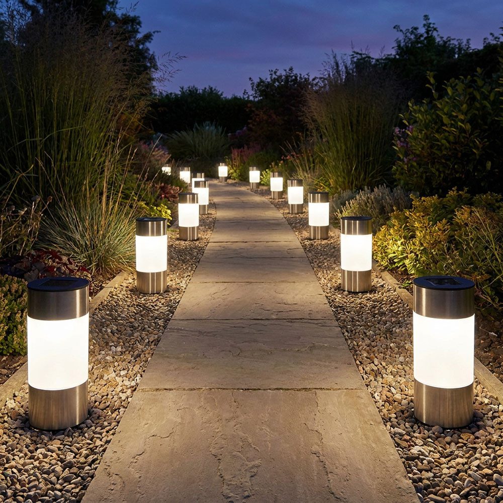 GLOBO LIGHTING LED Gartenleuchte, LED-Leuchtmittel fest verbaut, Neutralweiß, 12x LED Solar Stecklampe Edelstahl Außen Gartenleuchte Wegeleuchte