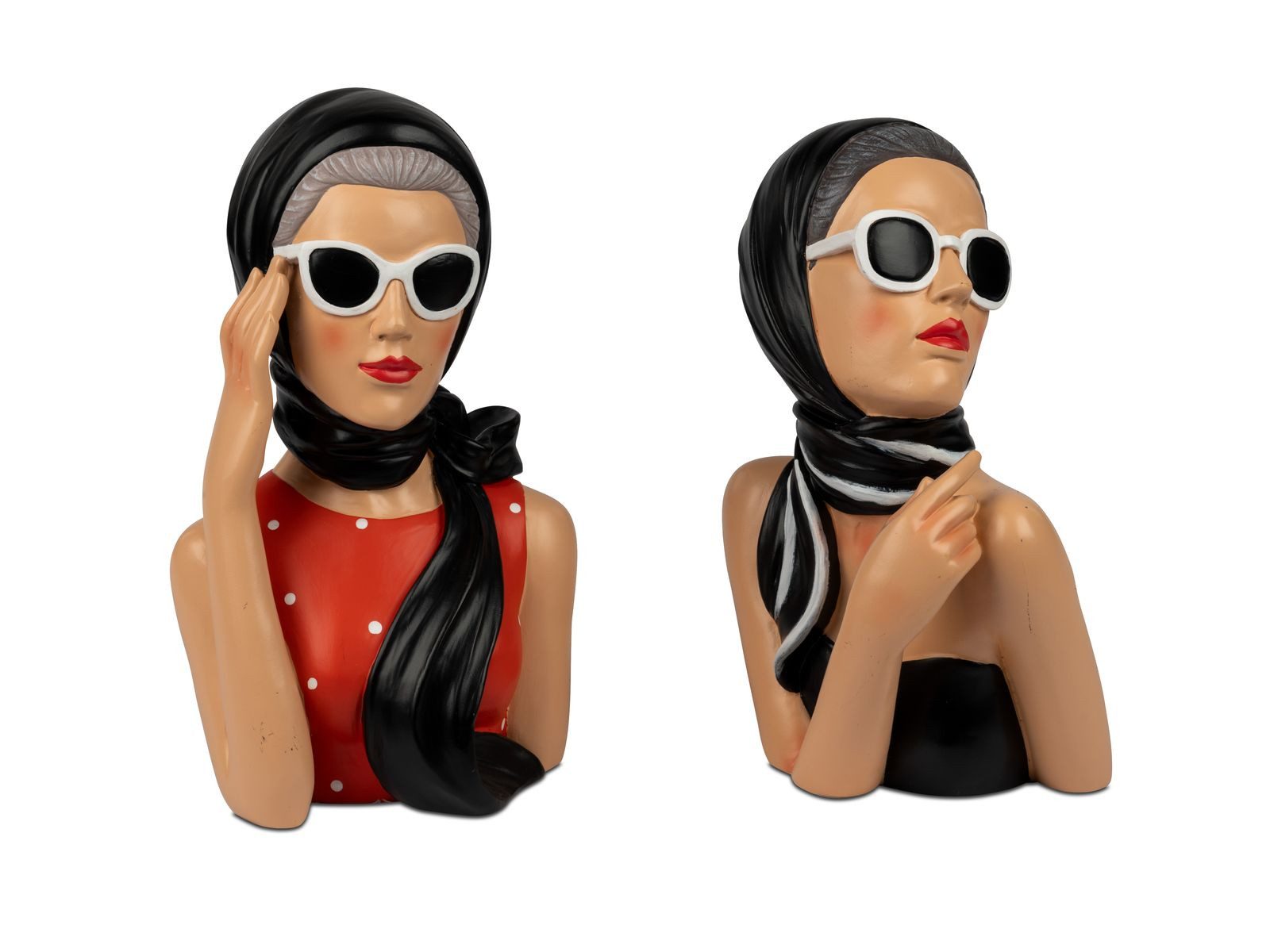 formano Dekofigur 2er Sparset Deko-Büste Dame Vintage Hollywood Stil Handbemalt Figur (Sparset)