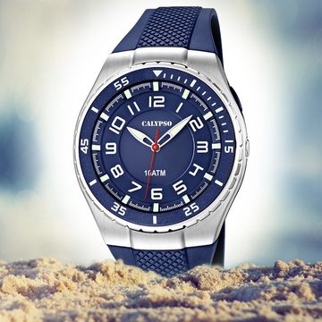 CALYPSO WATCHES Quarzuhr Calypso Herren Uhr K6063/2 Casual Silikon, (Analoguhr), Herren Armbanduhr rund, Silikonarmband blau, Casual