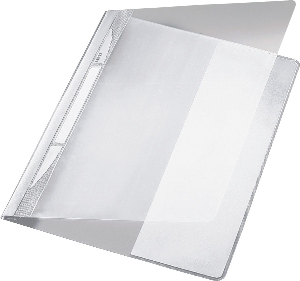 LEITZ Hefter Plastik-Hefter Exquisit A4+ PVC mit Innentasche weiß Packung mit 10 St