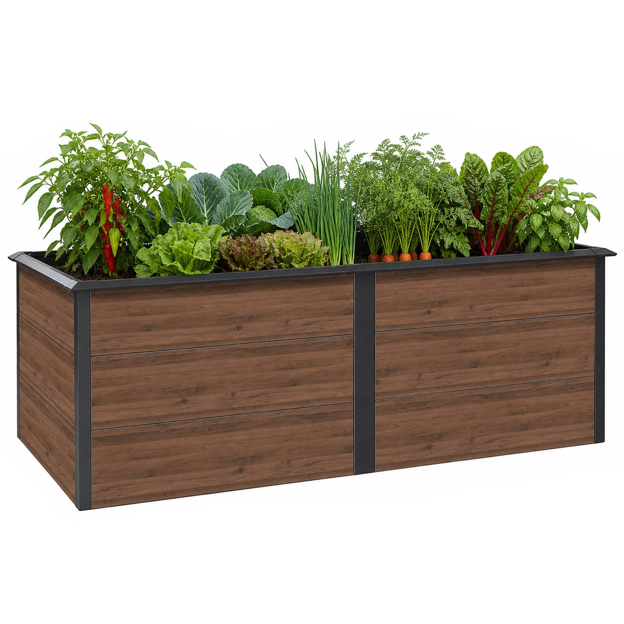 Zelsius Hochbeet verzinkter Stahl 200 x 100 x 77 cm Anthrazit RAL 7016 Walnuss Holzopti, Inkl. Schneckenschutz
