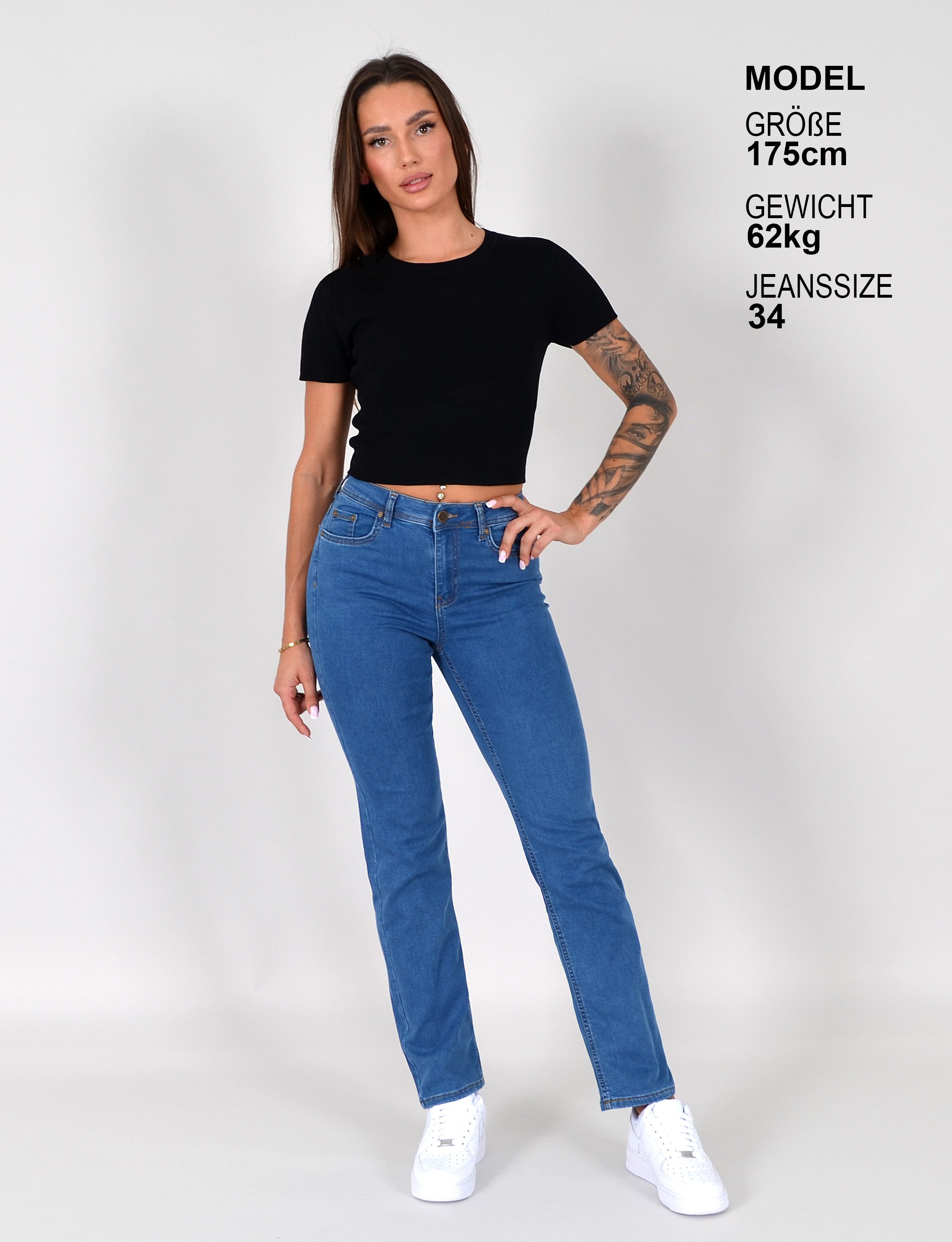 ESRA Straight-Jeans Damen Stretch-Jeans Premium Baumwolle Jeanshose Damen Straight Fit G14 Straight Jeans Damen High Waist Stretch Jeans Damen Regular Hose