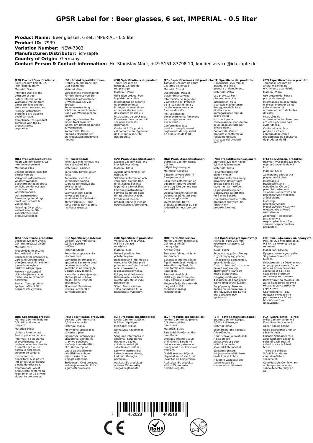 ich-zapfe Bierglas Bierglas 6er Set Biergläser IMPERIAL 0,5 Liter