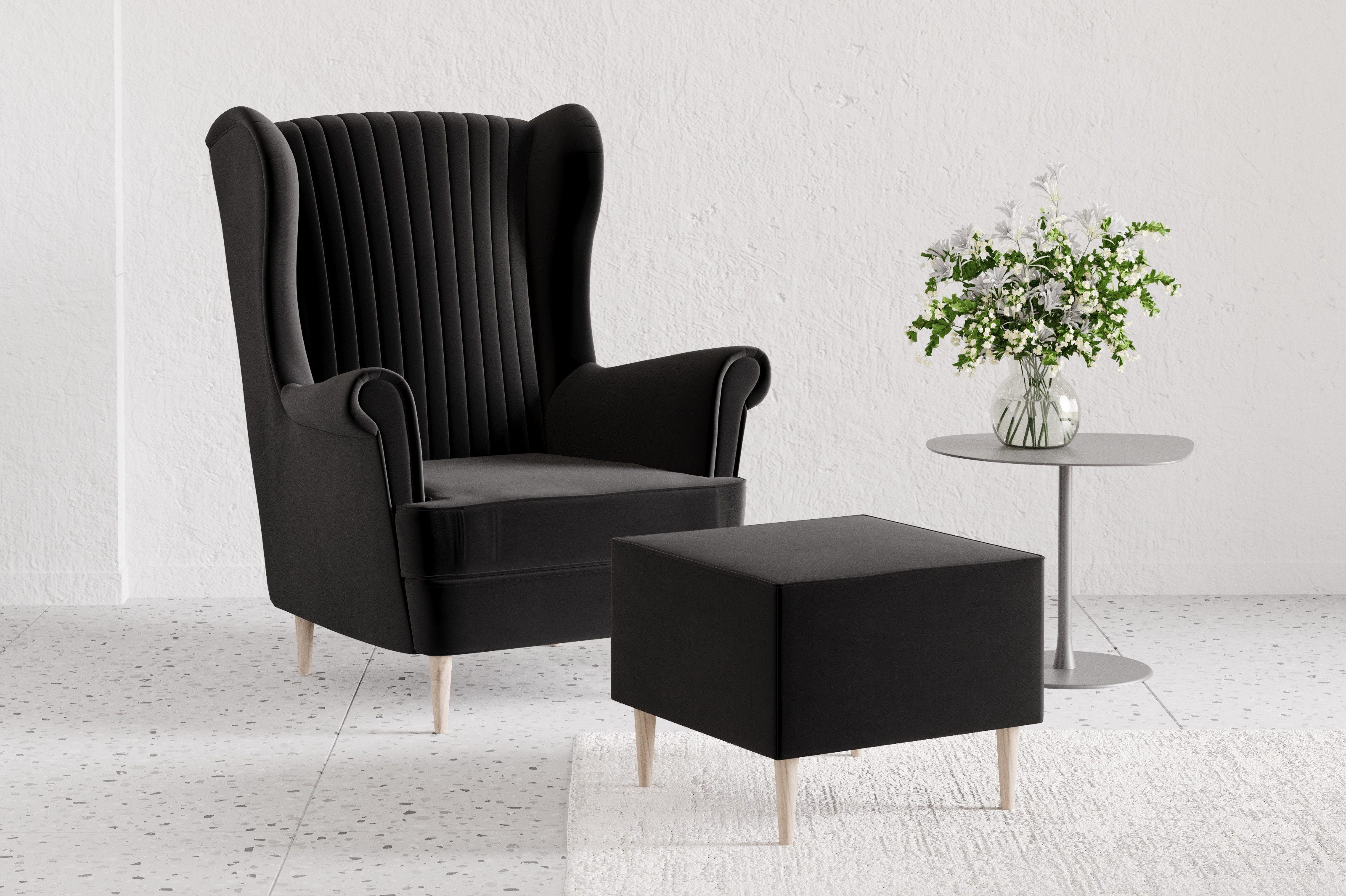 MOEBLO Ohrensessel COMFY SESSEL mit oder ohne Hocker (Samtstoff, optional mit Hocker, gepolstert, Loungesessel im modernen Design), Sessel mit optionalem Hocker