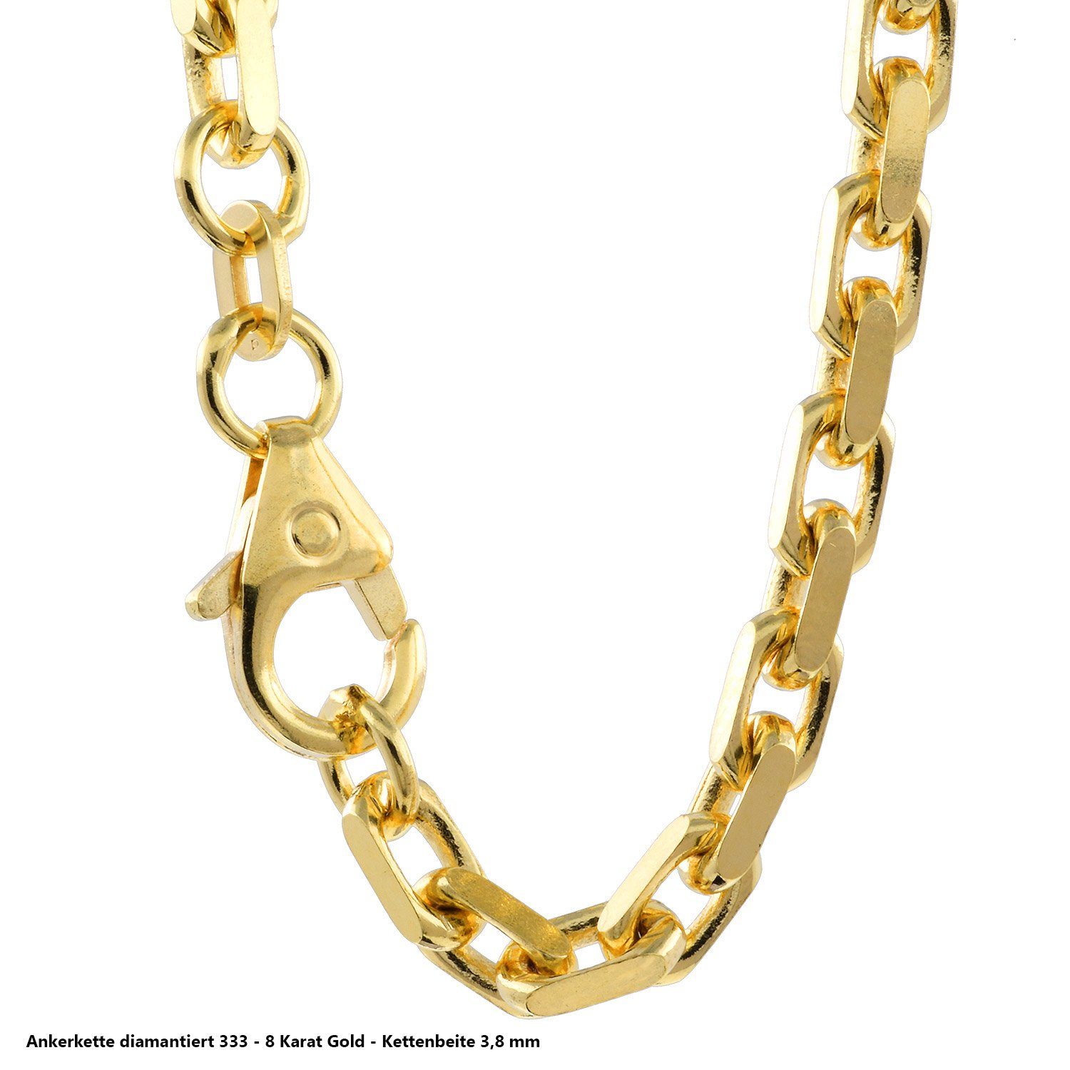 HOPLO Goldkette Goldkette Ankerkette diamantiert Breite 3,8 mm 60 cm 333-8 Karat Gold, Made in Germany