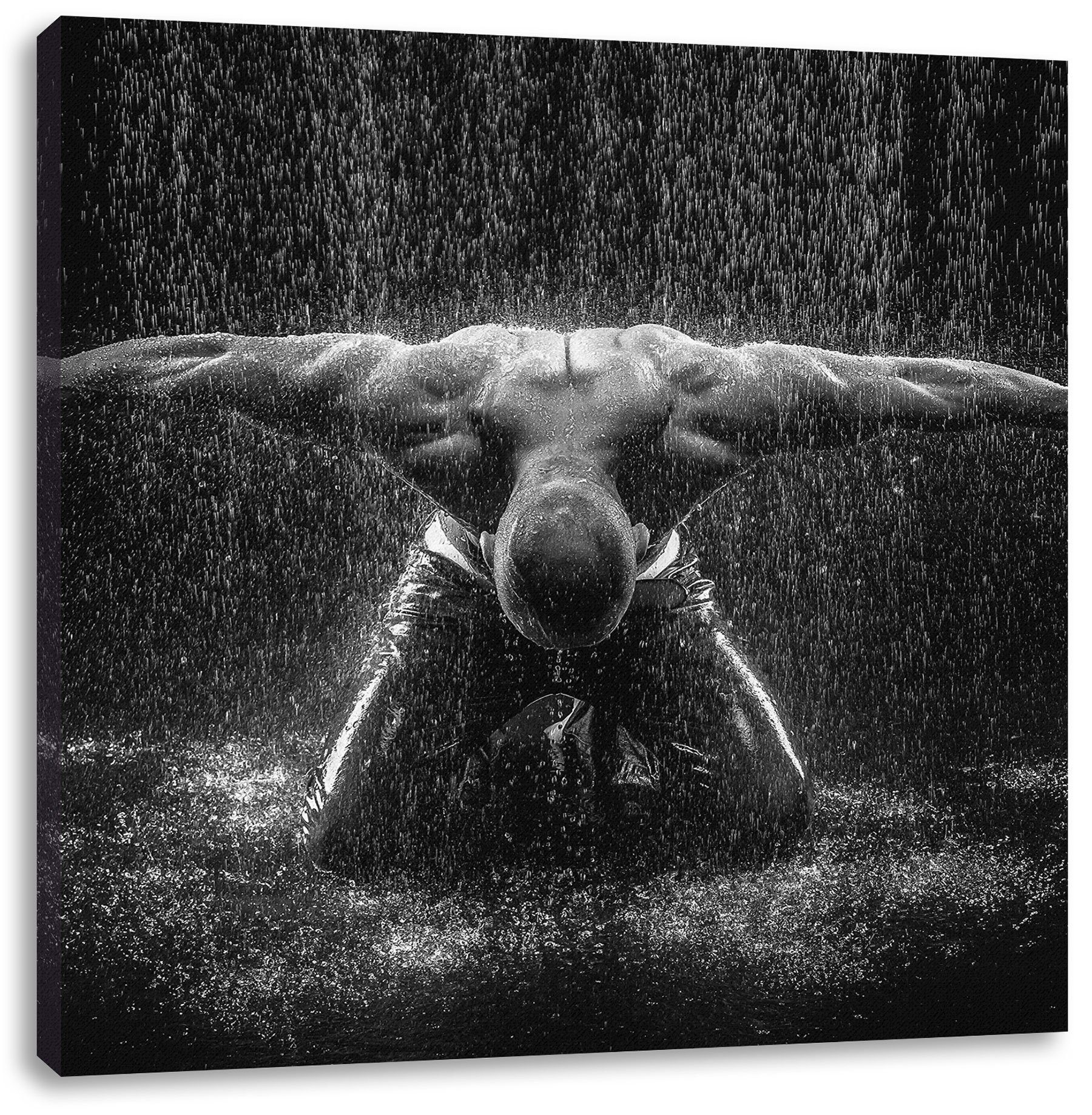 Pixxprint Leinwandbild Bodybuilder im Regen, Bodybuilder im Regen (1 St), Leinwandbild fertig bespannt, inkl. Zackenaufhänger | Leinwandbilder