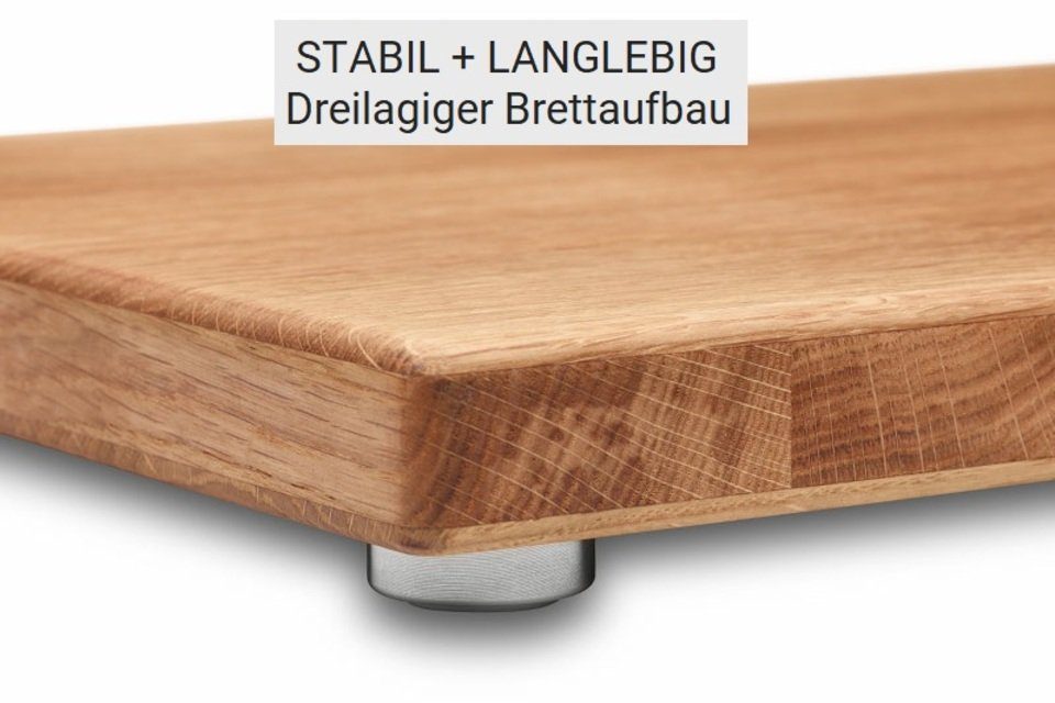 Schneidboard Schneidebrett Designschneidebrett Massivholz inkl. und Halter, Eiche, Langlebig Extrem Stabil 45x29x3,8