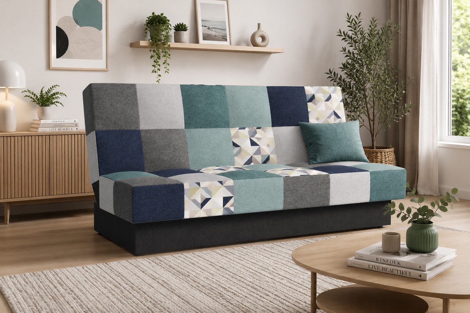 MOEBLO Schlafsofa CYPRUS Patchwork, – Sofa Kippsofa Klappsofa Click-Clack Couch für Wohnzimmer Federkern Sofagarnitur Polstersofa, mit Bettkasten und Schlaffunktion (BxHxT): 192x85x92 cm
