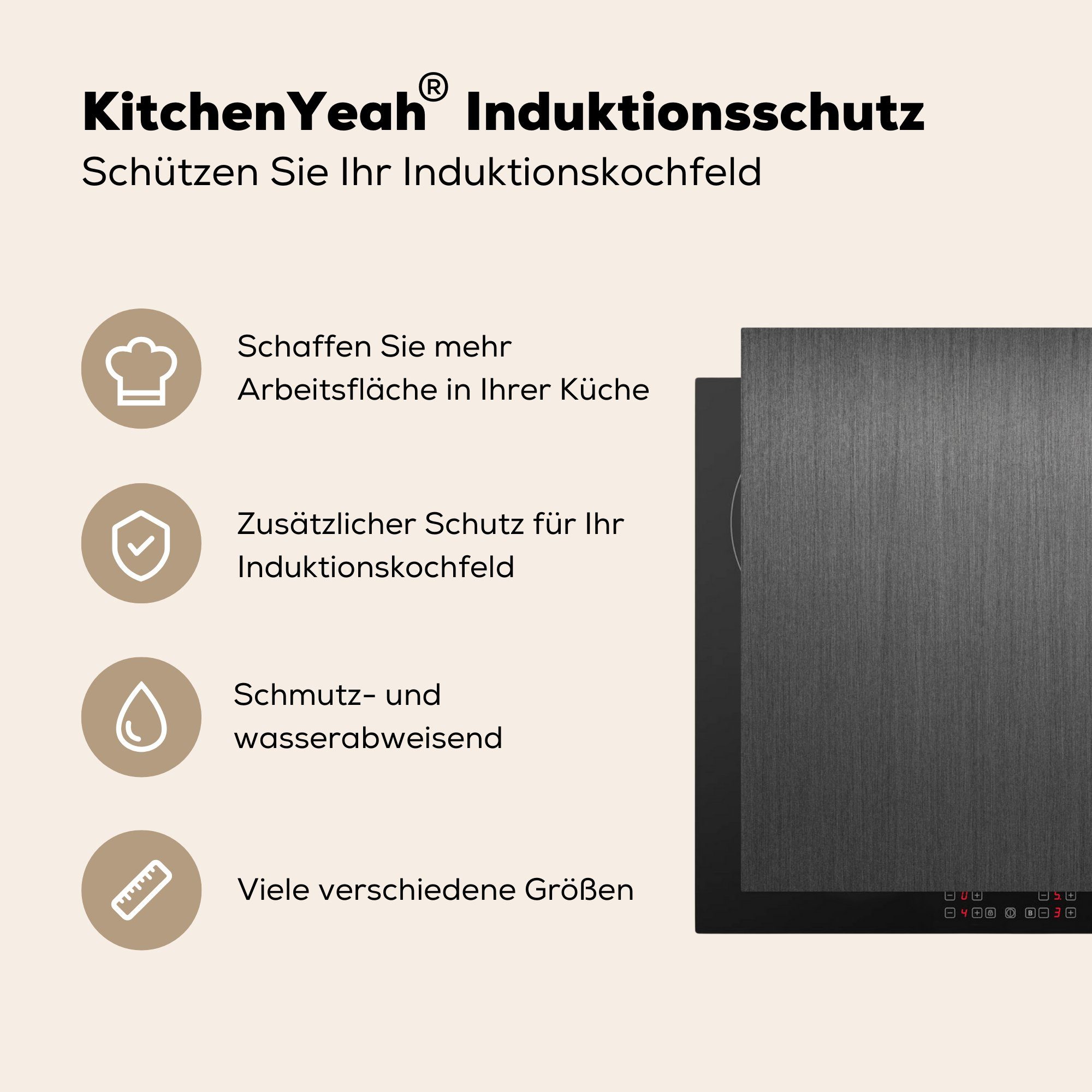 MuchoWow Herdblende-/Abdeckplatte Metalldruck - - (1 Vinyl, die Grau Schutz Linie, tlg), für 81x52 Induktionskochfeld Ceranfeldabdeckung cm, küche