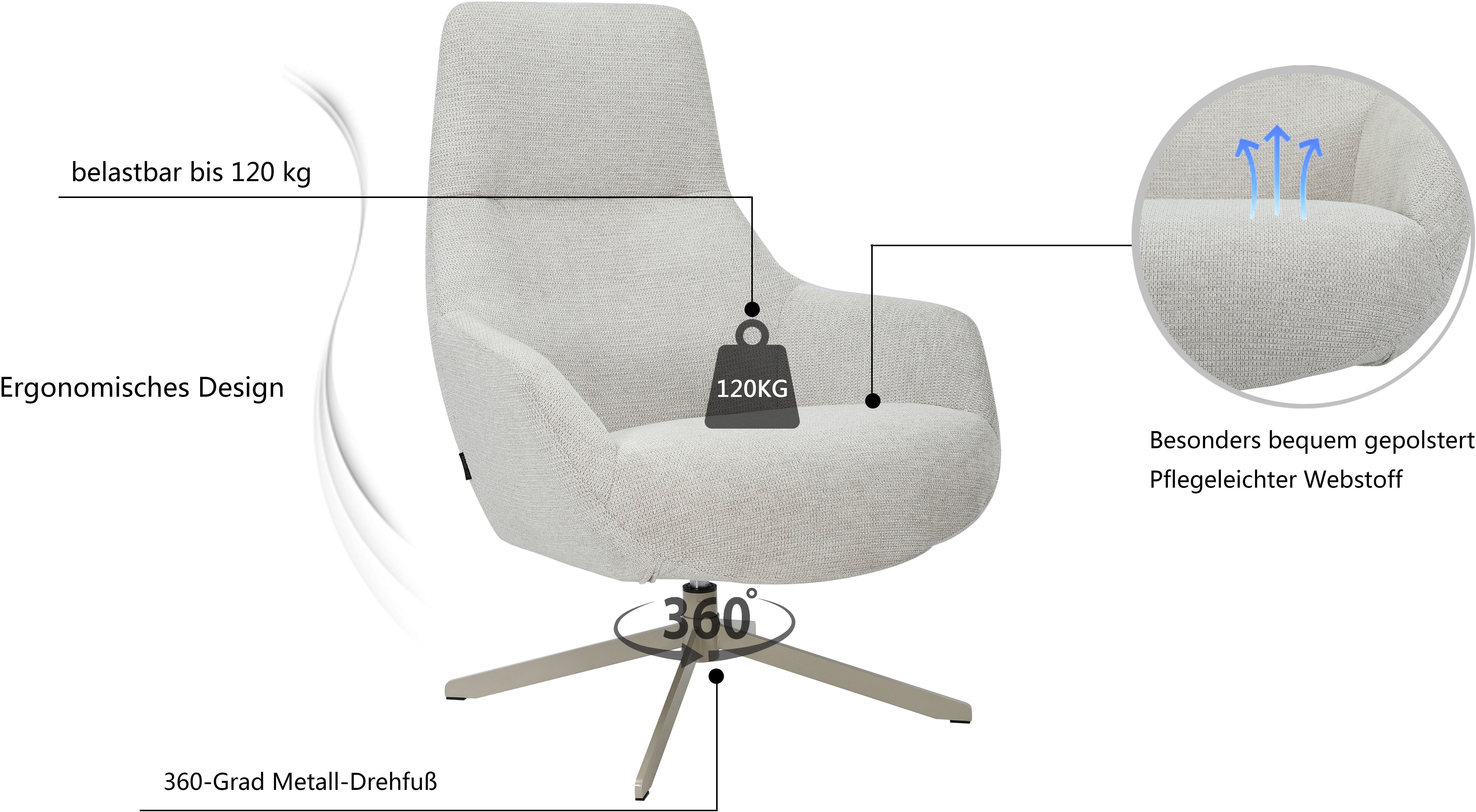 OTTO home Drehsessel CLARINDA moderner Ohrensessel drehbar, TV-Sessel, Relaxsessel, 360-Grad drehbar, robustes Metallgestell