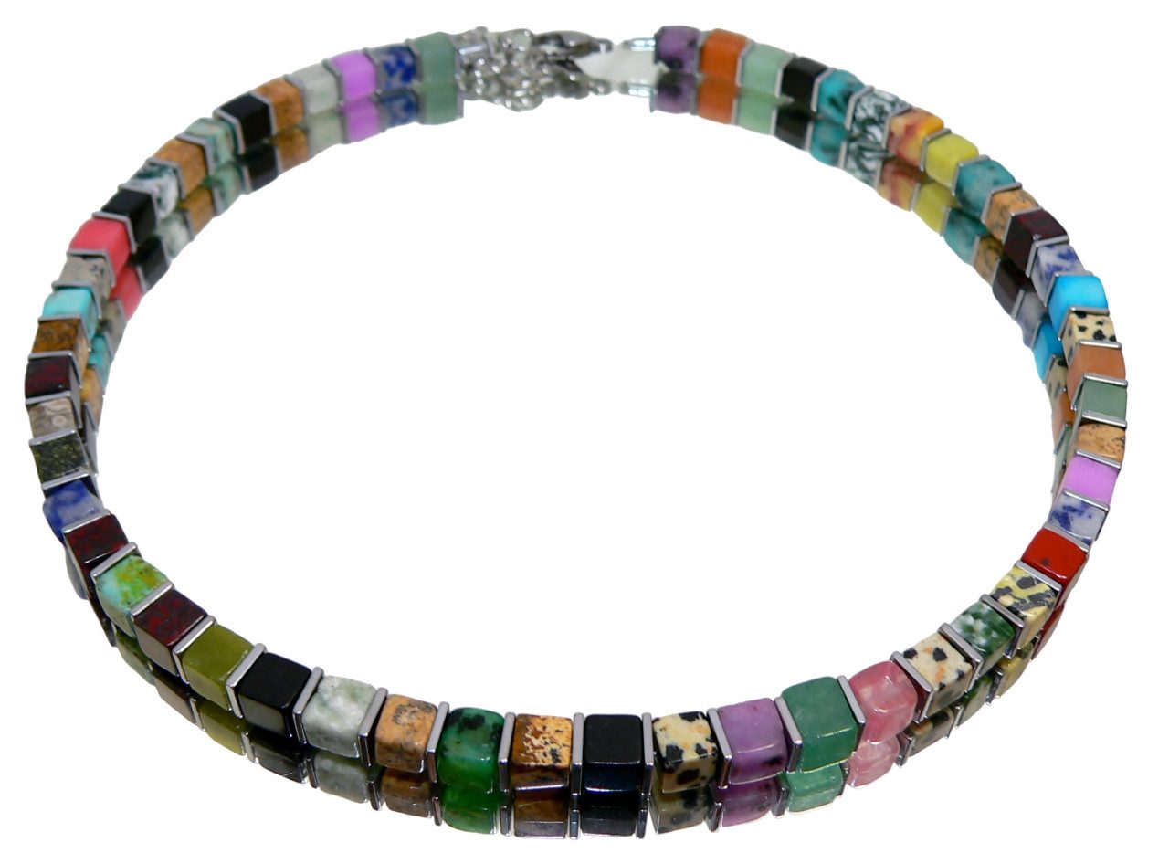 traumschmuck Perlenkette 214n Collier Würfelkette Würfel Schmuck,- Edelstein Mix silberfarben (Geschenk, Muttertag, Weihnachten, Geburtstag, Valentinstag, inkl Schmuckbox), Made in Germany