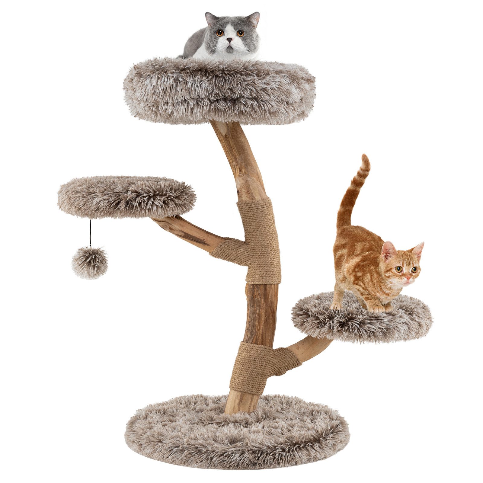 KOMFOTTEU Kratzbaum, Katzenbaum mit Jute-Kratzstangen, Plüschsitzflächen & Ball von KOMFOTTEU