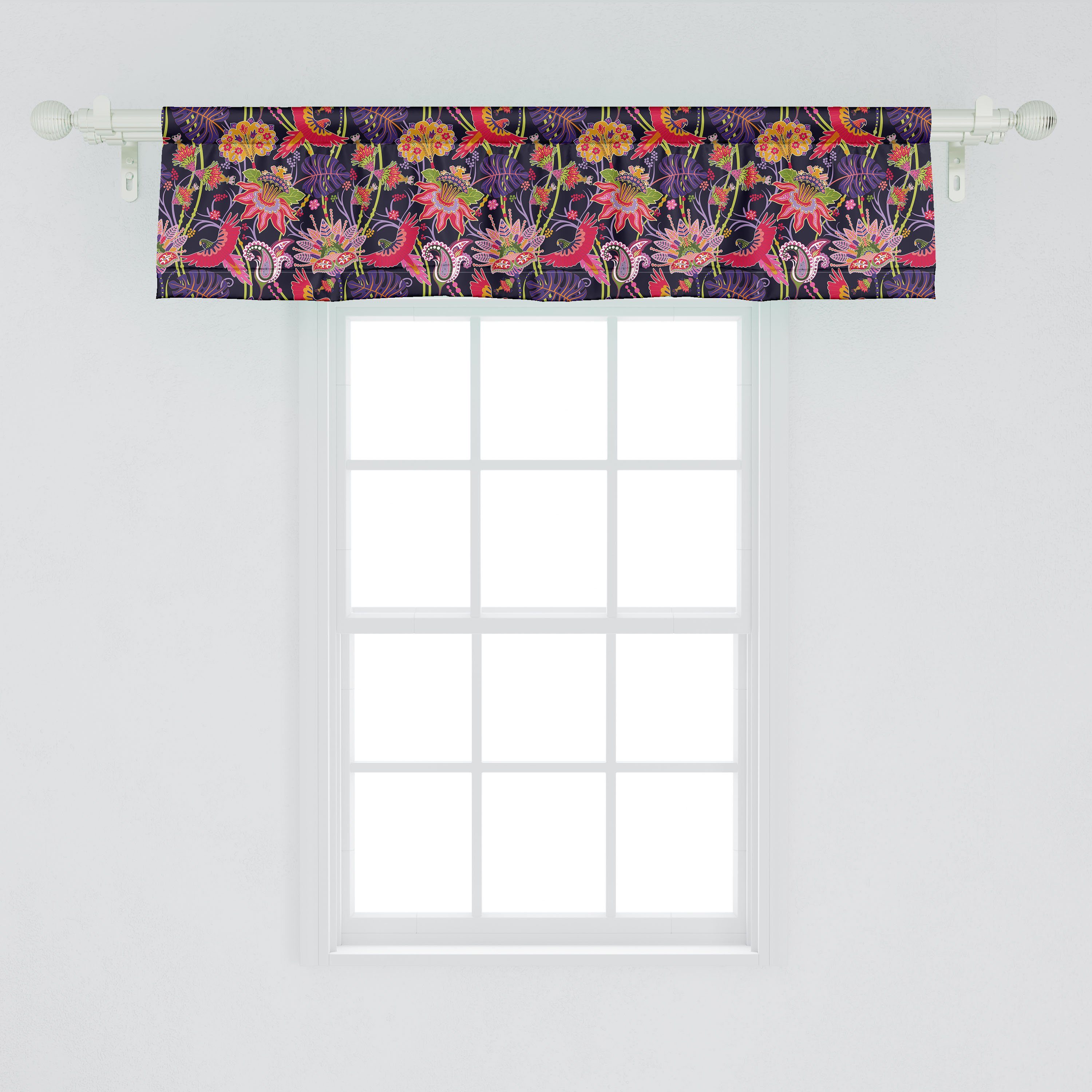 Scheibengardine Vorhang Volant Illustration Jungle für Schlafzimmer mit Stangentasche, Abakuhaus, Küche Jacobean Dekor Microfaser, Floral
