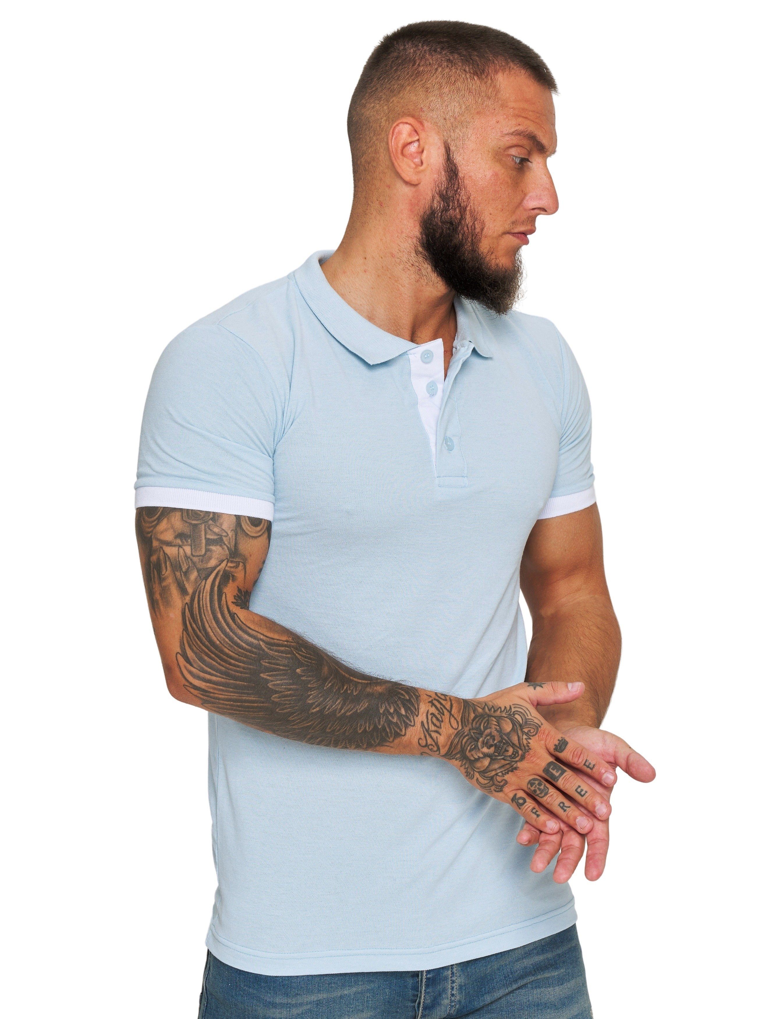 Einfarbig T-Shirt Fit (1-tlg) Poloshirt Herren Kurzarm Hellblau Basic Code47 Slim Polohemd Code47