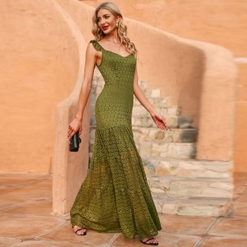 FIDDY Zipfelkleid Strapses schmales grünes Kleid mit hoher Taille und langem Rock