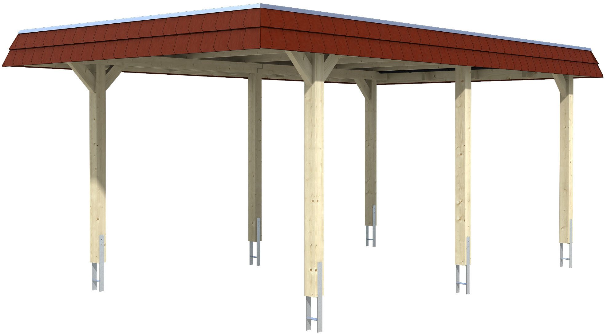 Skanholz Einzelcarport Wendland, BxT: 362x628 cm, 206 cm Einfahrtshöhe, mit EPDM-Dach, rote Blende