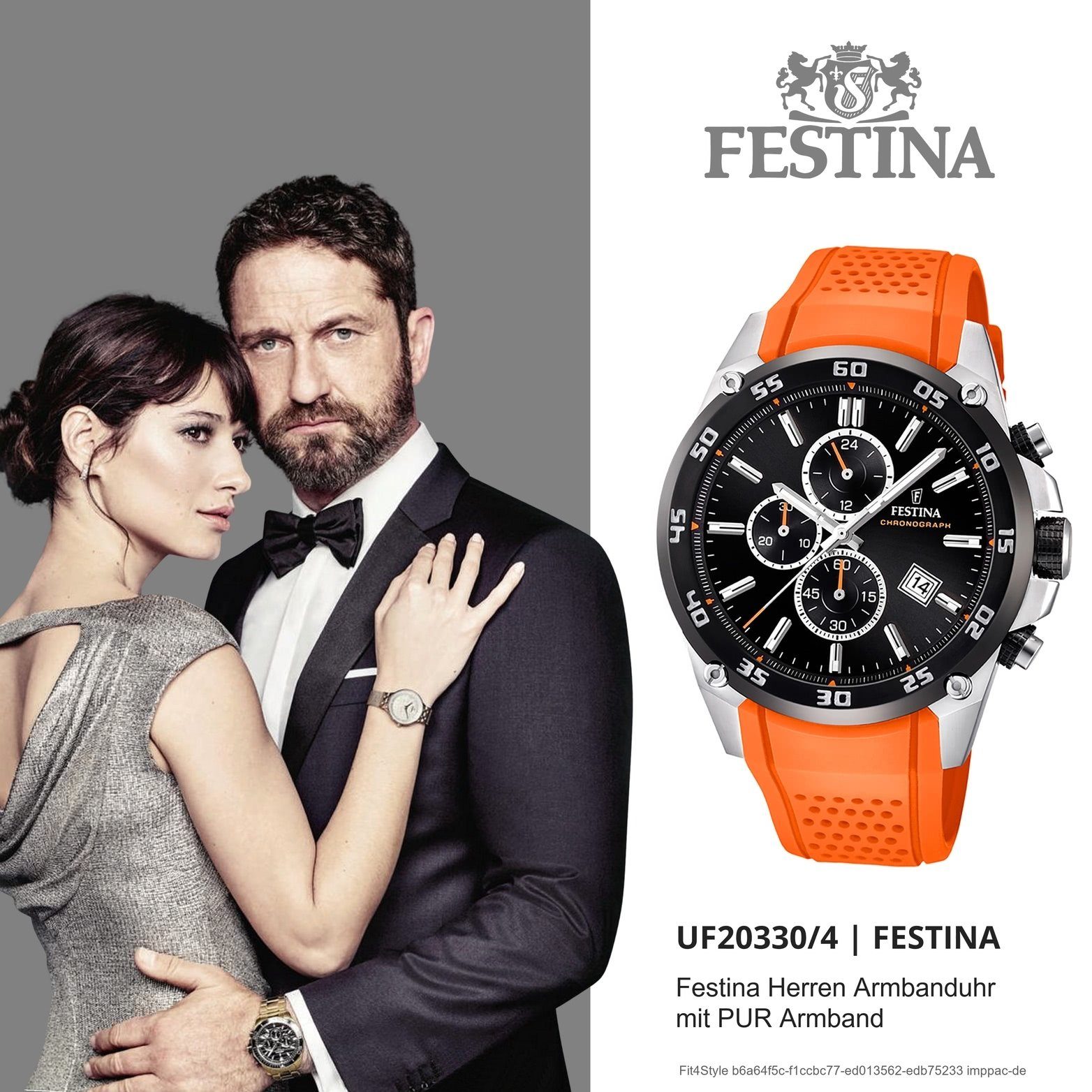 PUR Herren groß extra rund, 47mm) Uhr, orange, Festina (ca. PURarmband Festina Quarzuhr Herrenuhr