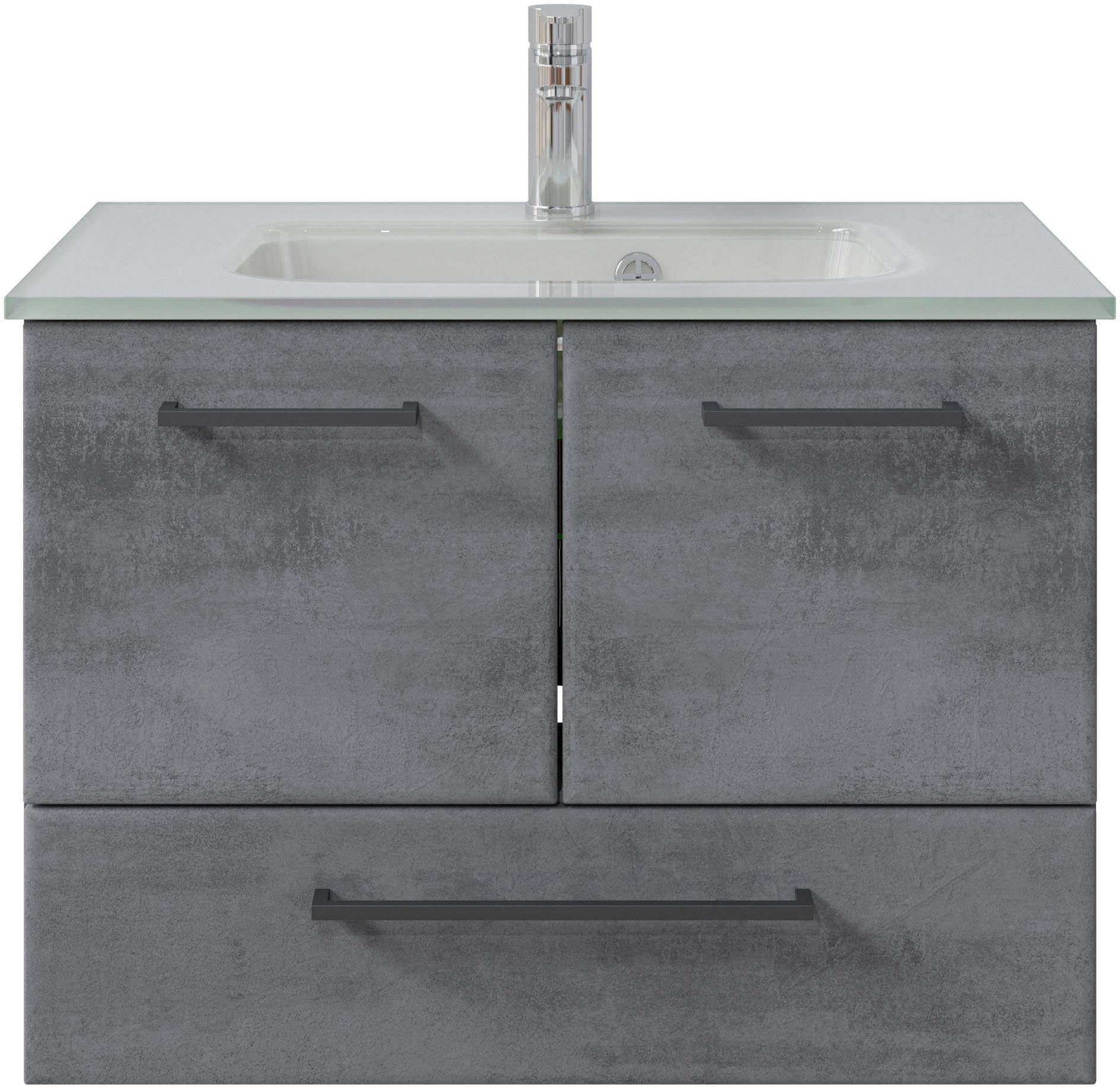 Badmöbel-Set Quickset 945 Glas-Waschtisch mit Unterschrank, 74 cm breit, Waschplatz