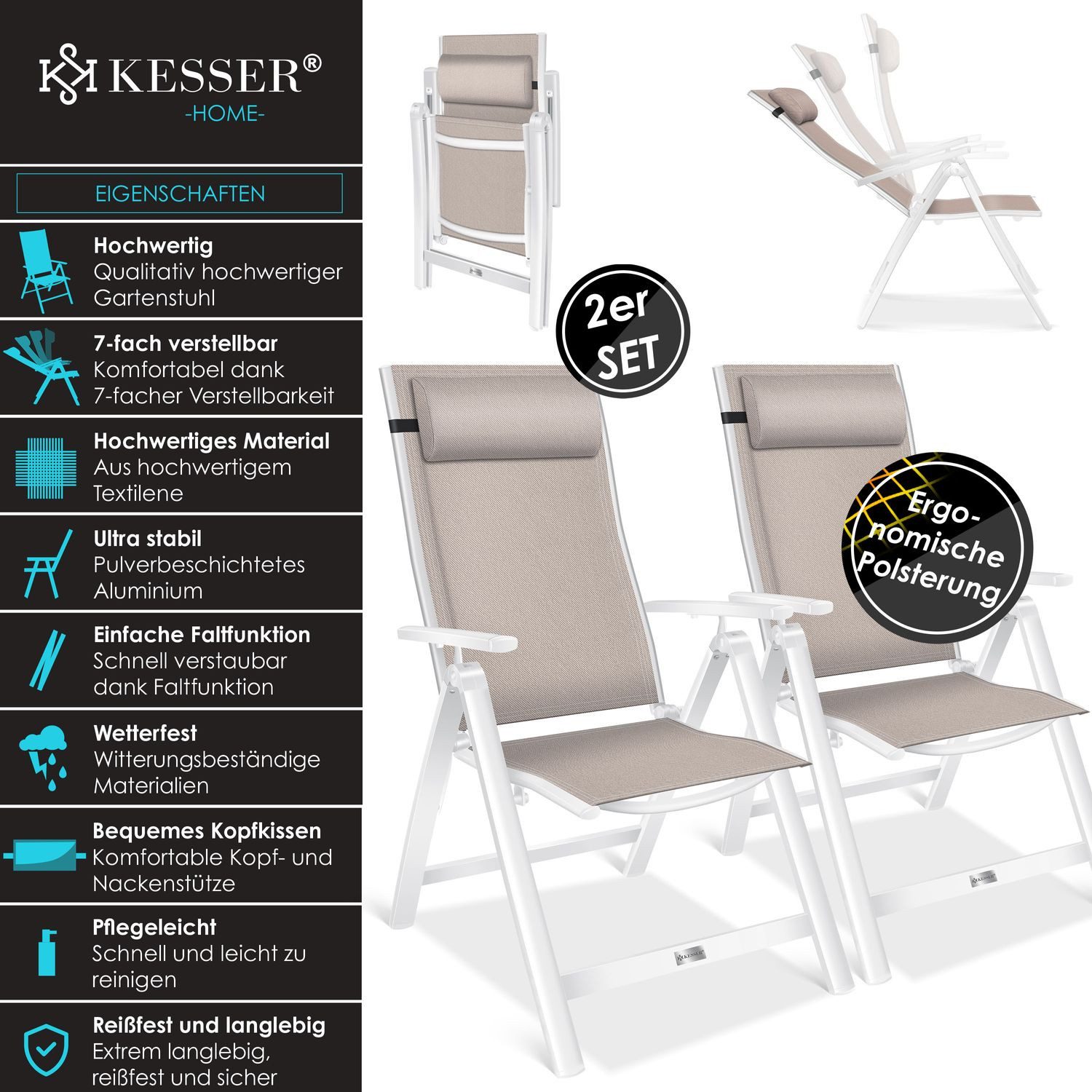 KESSER Gartenstuhl (2 St), Hochlehner mit Armlehnen Aluminium Klappstuhl günstig online kaufen
