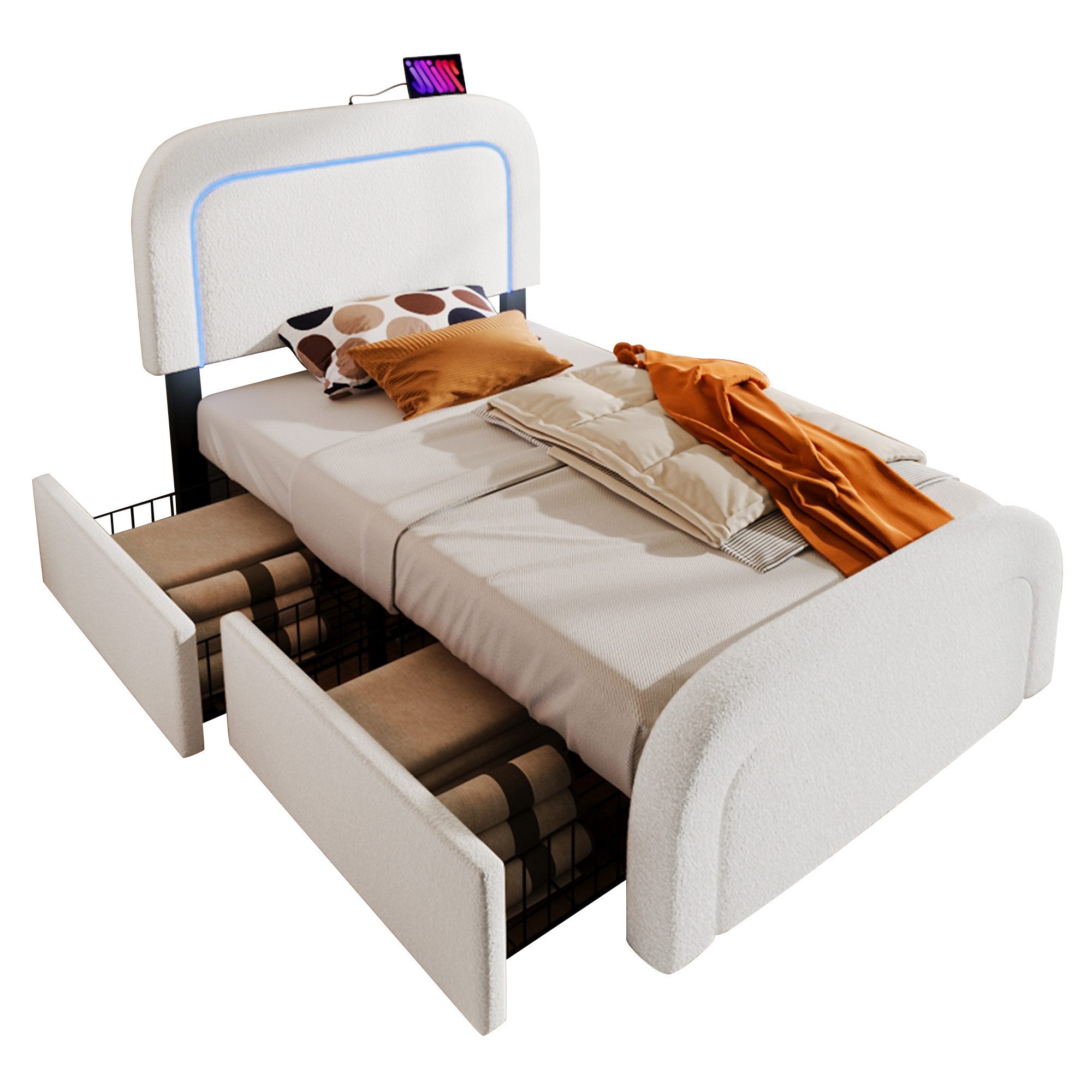 Welikera Polsterbett 90x200cm Einzelbett mit TypC Ladefunktion,LED-Beleucht günstig online kaufen