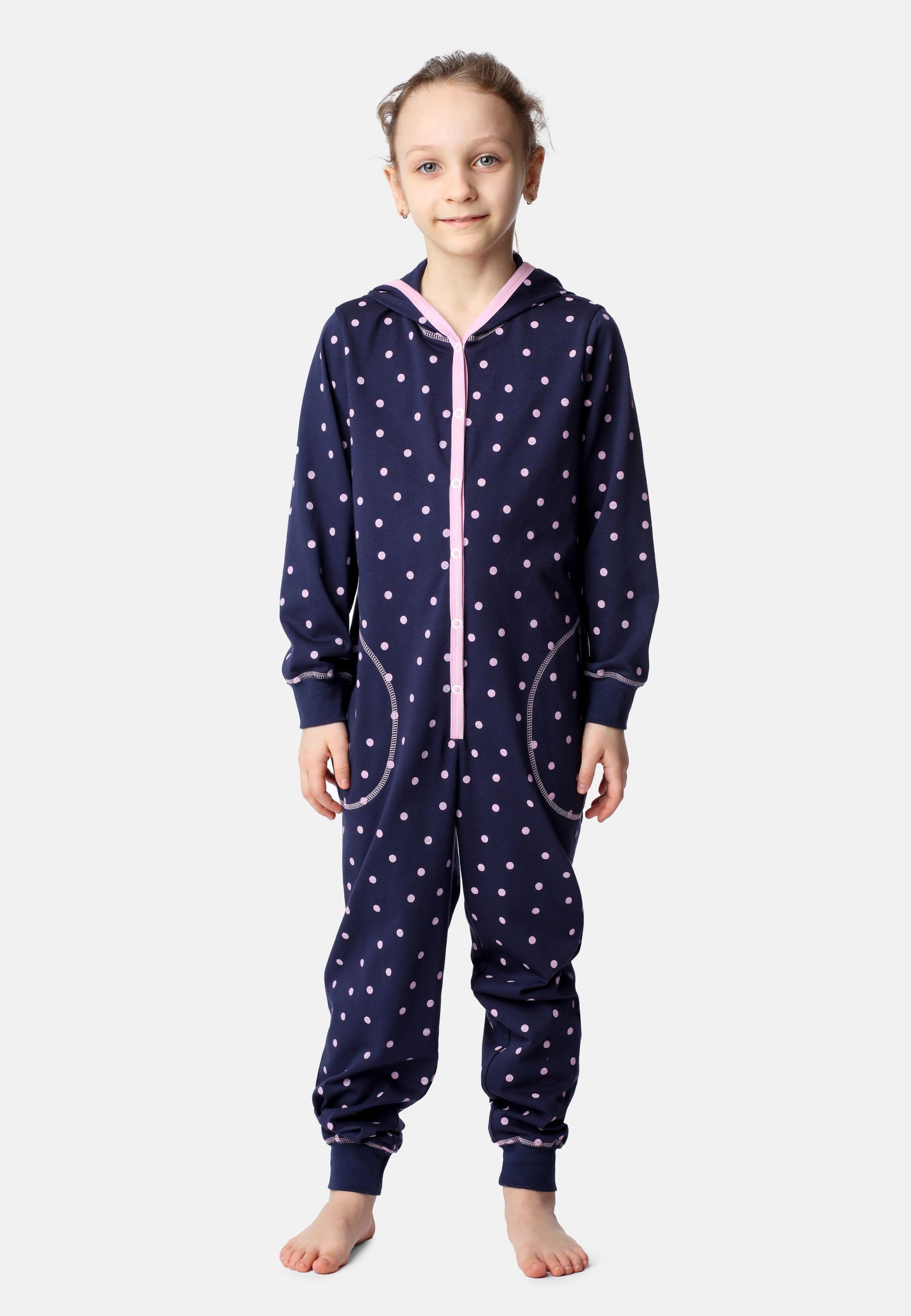 Mädchen Kapuze Merry Punkte Marineblau Schlafanzug Schlafoverall Rosa MS10-223 mit Style