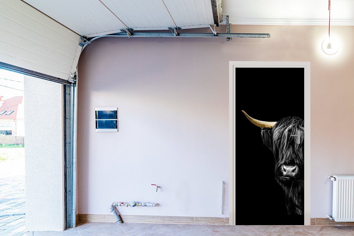 Türtapete Kühe bedruckt, Türaufkleber, Matt, - St), für Fototapete 75x205 (1 MuchoWow - cm Schottischer Gold, Tür, Hochländer
