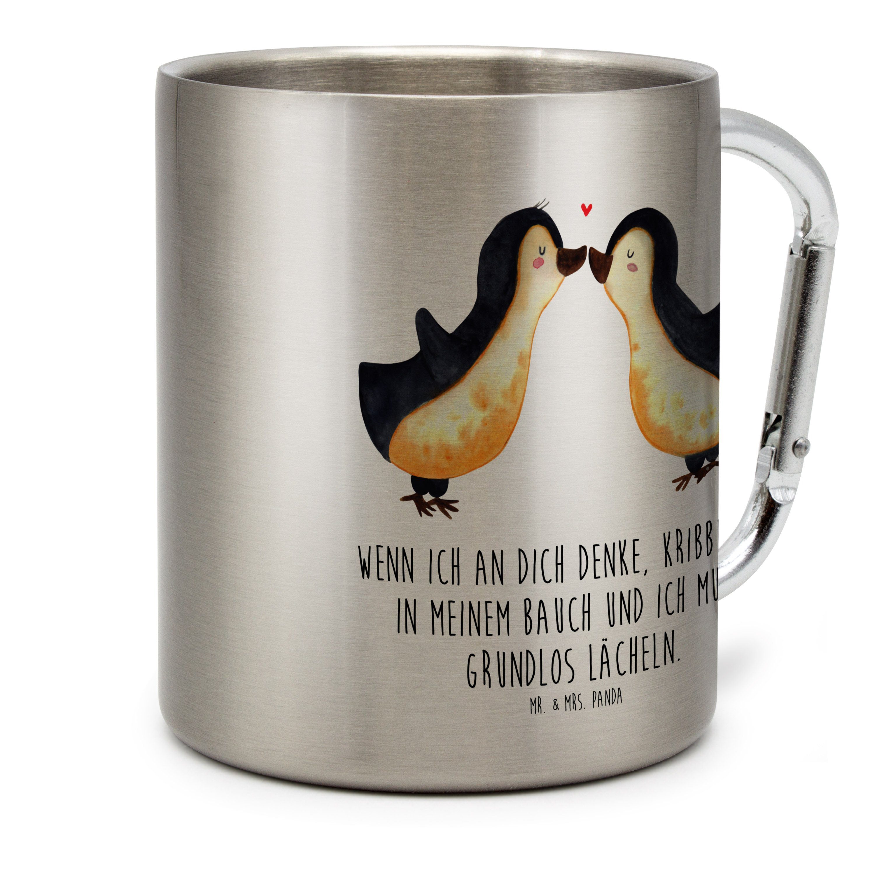 Mr. & Mrs. Panda Tasse Pinguine Kuss - Transparent - Geschenk, Geschenk für Partner, Camping, Edelstahl