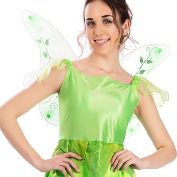 Fyasa Feen-Kostüm Tinkerbell Grüne Elfe mit Flügeln für Erwachsene