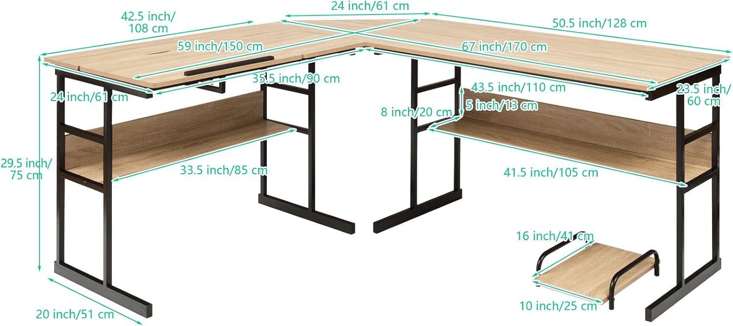 KOMFOTTEU Eckschreibtisch Computertisch, in L-Form, mit günstig online kaufen