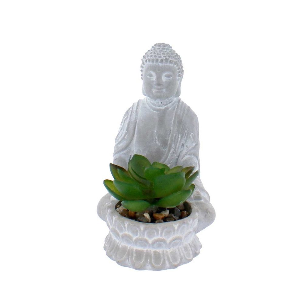 Kunstblume Pflanztopf mit Kunstpflanze - Buddha - ca. 11 x 7,5 x 12,5 cm, MICA, Höhe 12,5 cm