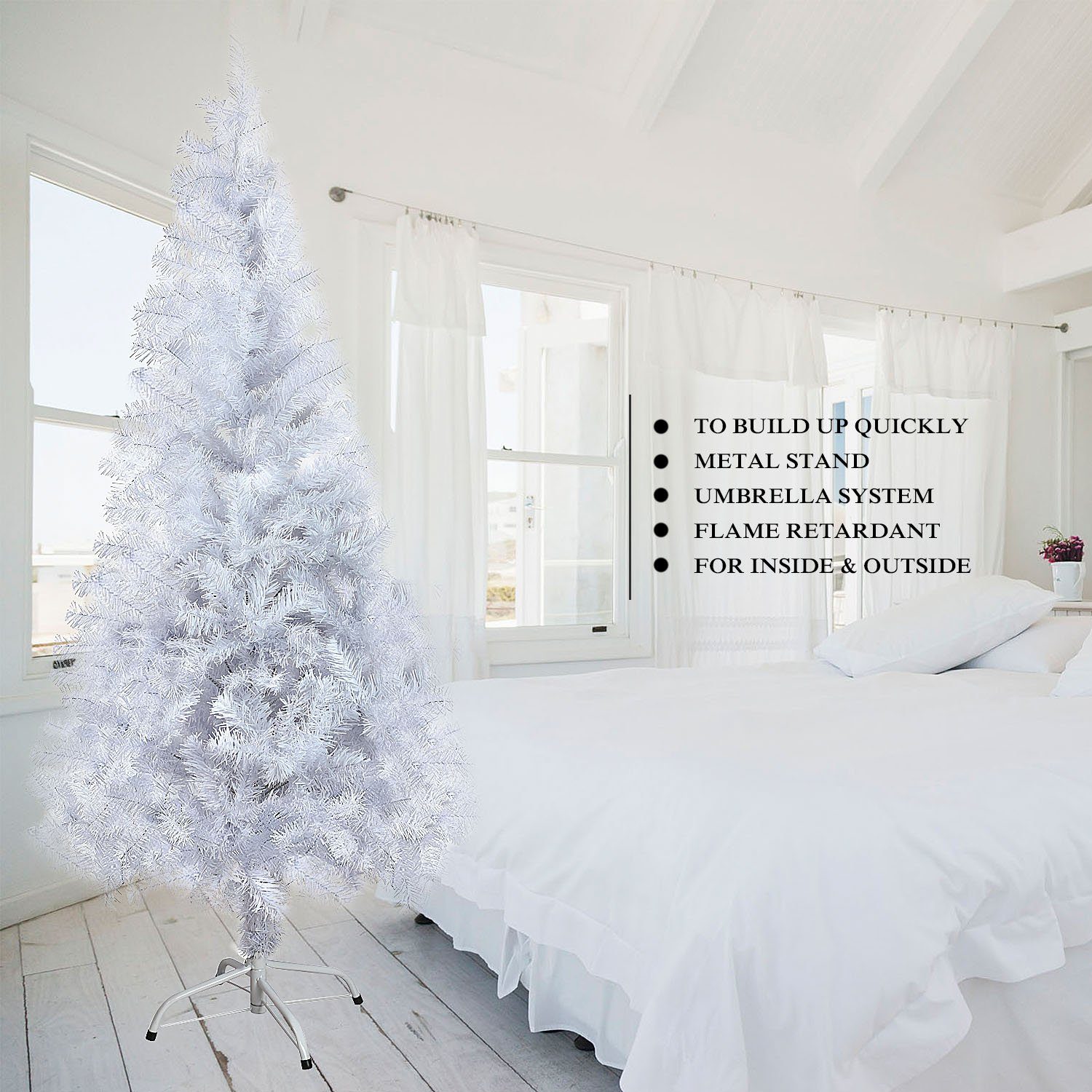 SunJas mit Tannenbaum Christbaum Weihnachtsbäume Ständer XM-3-9, 120cm-180cm weiß Künstlicher Weihnachtsbaum