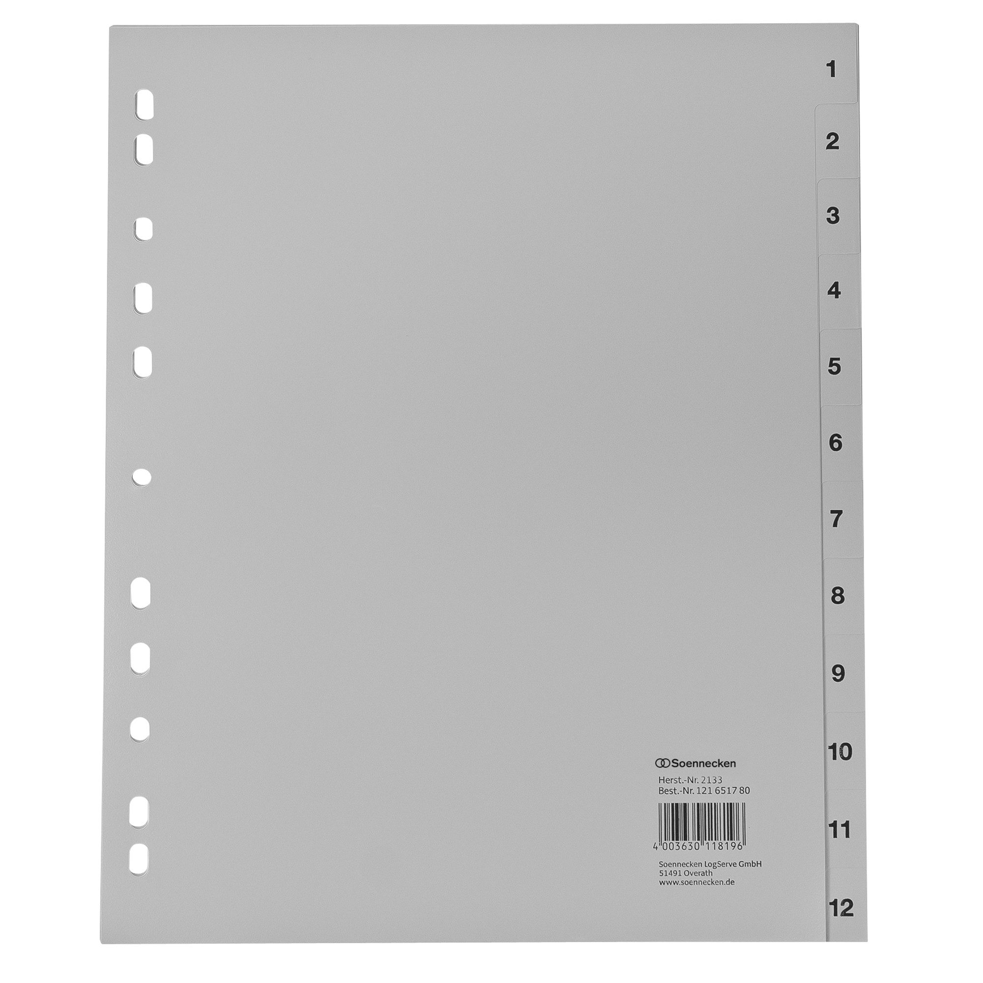 Soennecken Aktenordner Register 2133 DIN A4 1-12 volle Höhe Überbreite PP grau (25 Stück)