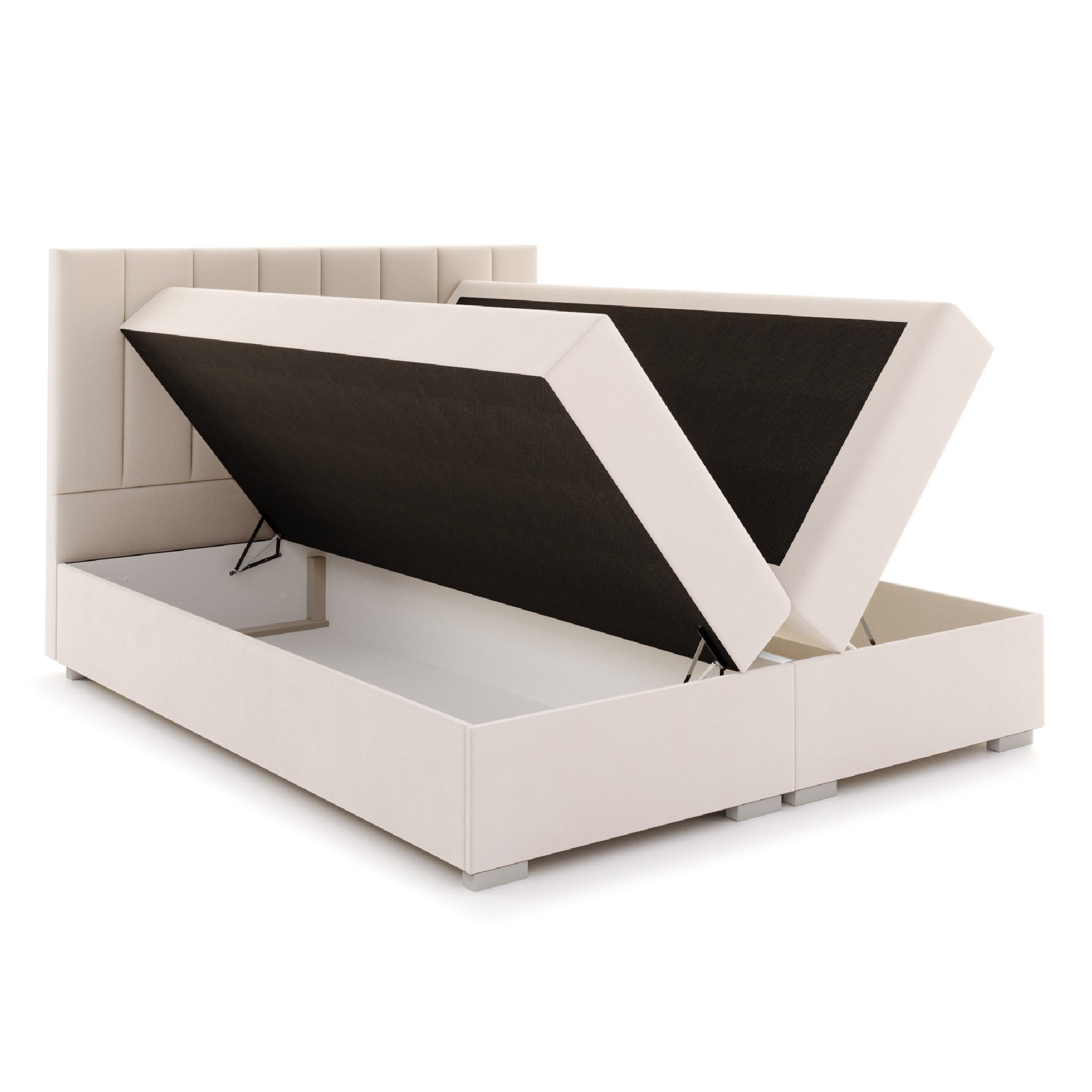 FDM Boxspringbett HEBRON Boxspring Komplettbett Polsterbett Trinity Federkernmatratze (verfügbar 140x200 160x200 180x200cm, Bettrahmen, Bett, mit großen gepolsterten Kopfteil, mit Bettkasten zum aufklappen)
