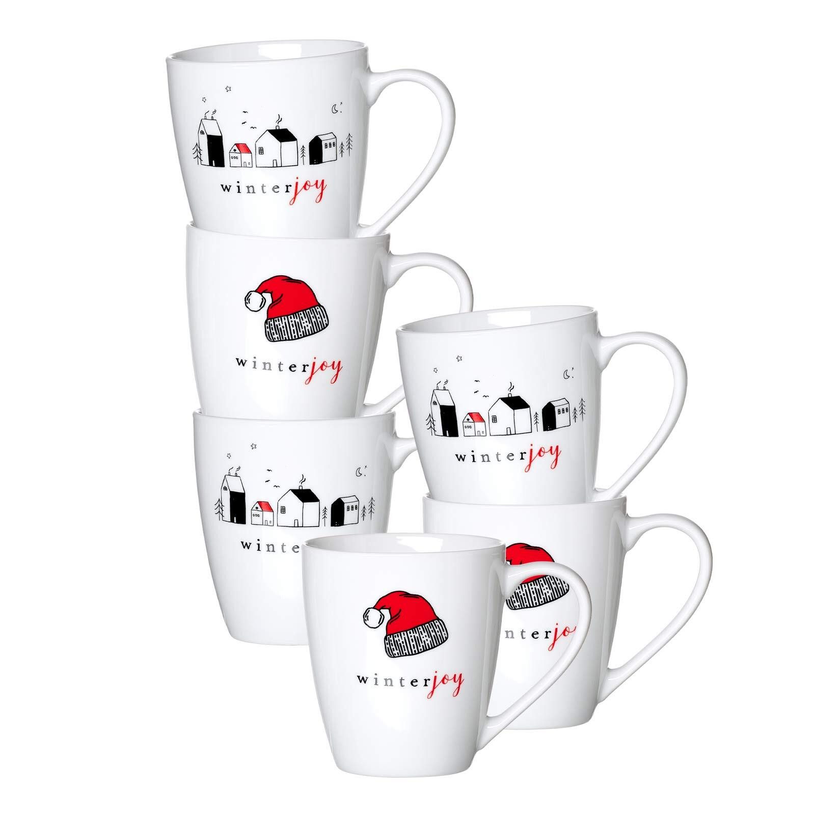 Ritzenhoff & Breker Becher Winter Joy Red Henkelbecher 360 ml 6er Set, 6-tlg., Porzellan