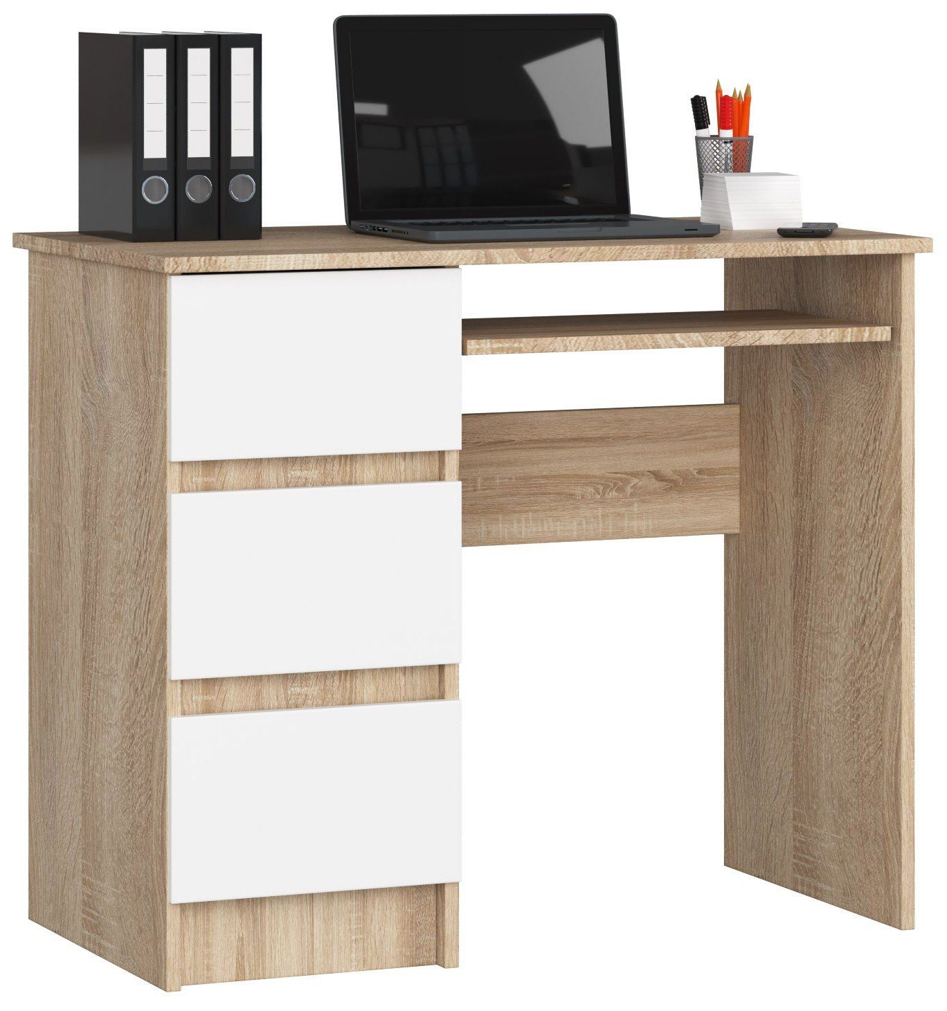 weiß 50 16 Collective ausziehbarer Schubladen, cm, mm x ABS-Kante, 77 mit Tastaturablage, Bürotisch, Laminatplatte x 3 90 Home dicke, abriebfeste sonoma Computertisch