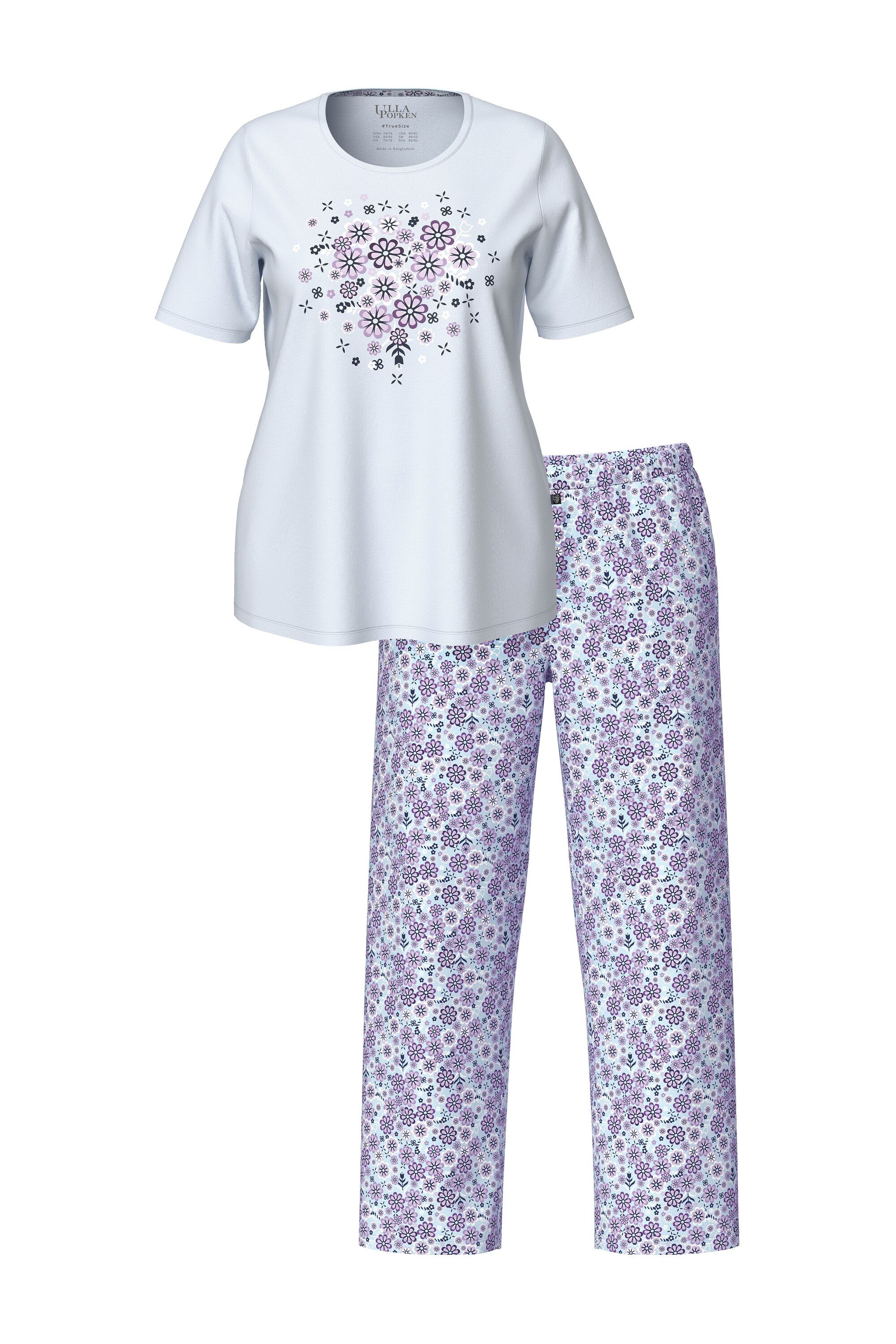 Ulla Popken Pyjama Pyjama Blüten Rundhalsausschnitt Halbarm günstig online kaufen