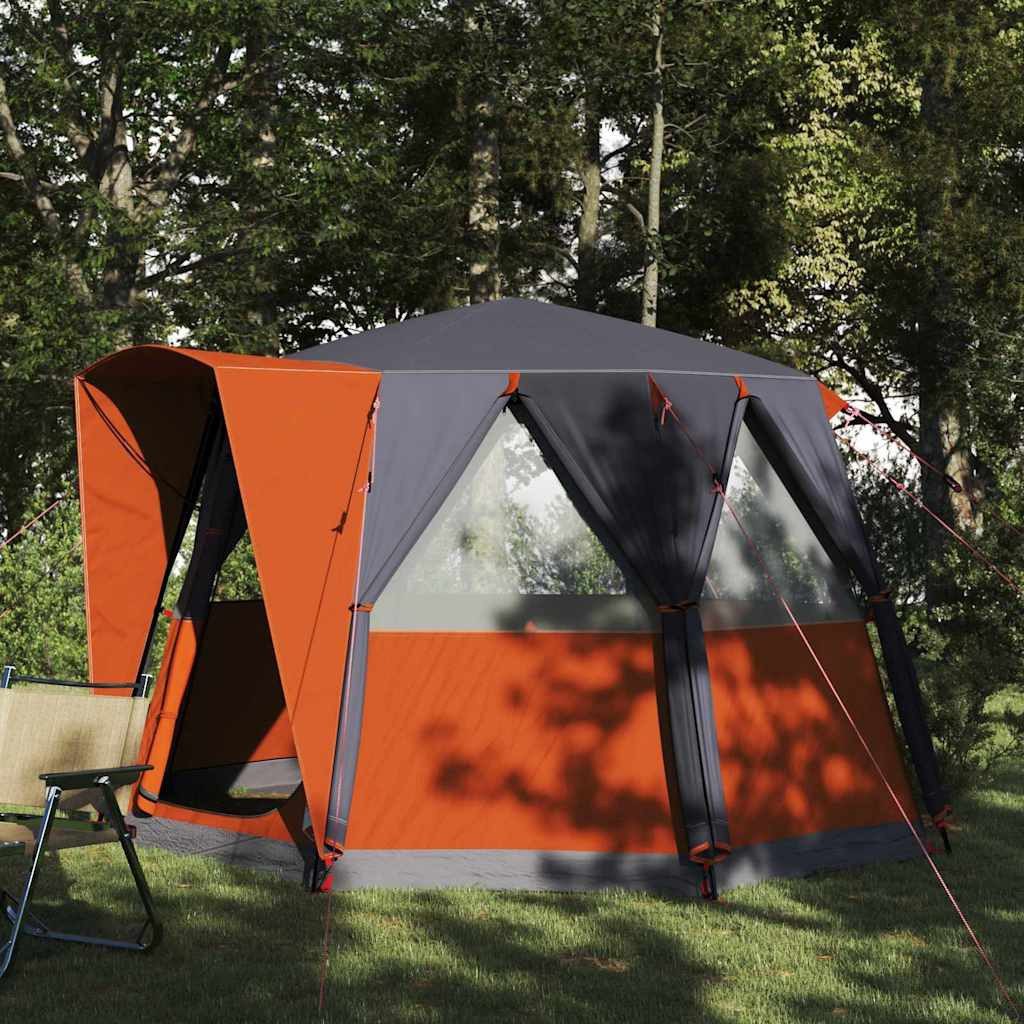 furnicato Faltzelt Family Cabin Zelt 320x320x203 cm Grau-Orange, (1 tlg), Campinglaube mit E-Port, Licht-Haken und Belüftungsfenstern für 3 Pers