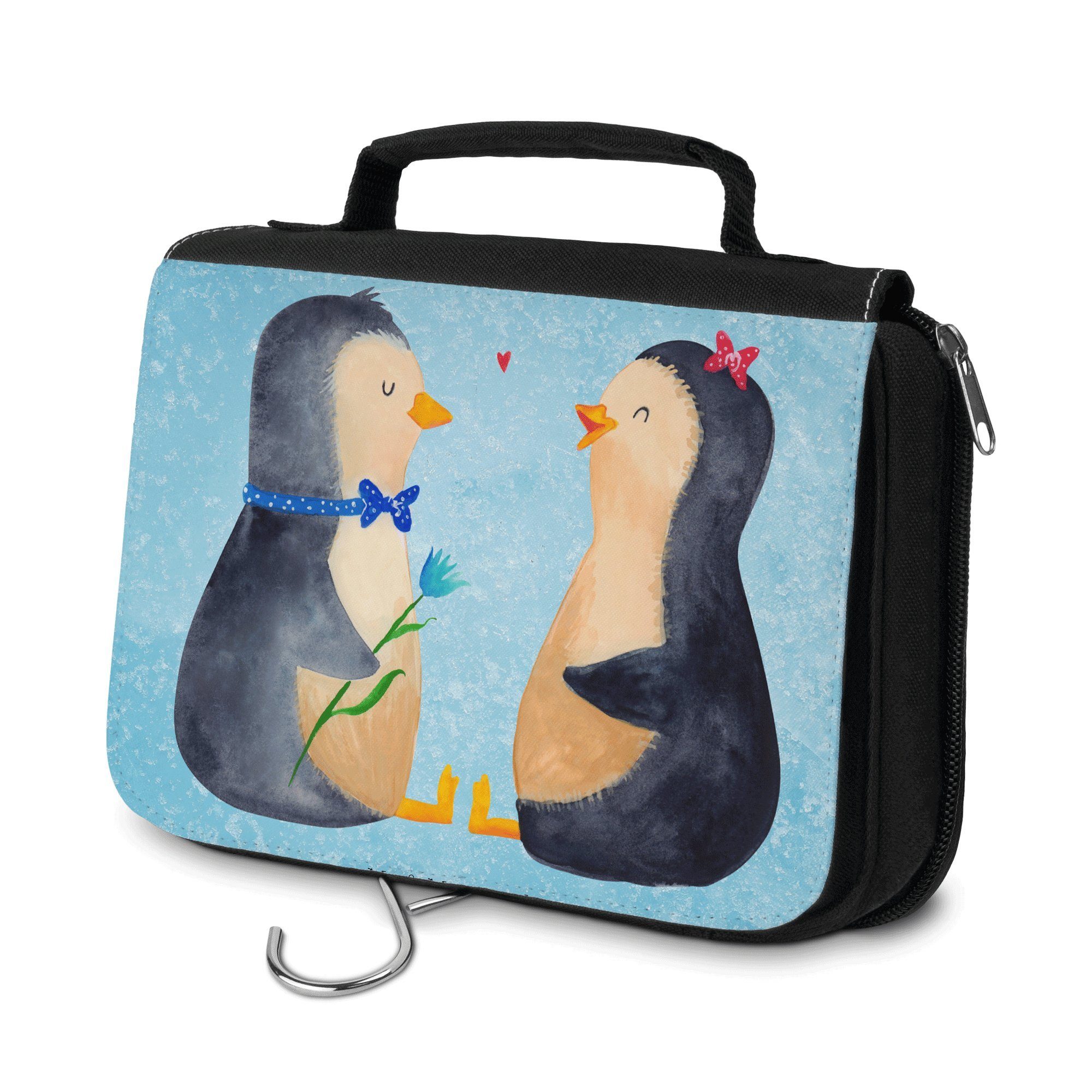 Mr. & Mrs. Panda Kulturbeutel Pinguin Pärchen - Eisblau - Geschenk, Kosmetiktasche, Zum Aufhängen, (1-tlg)