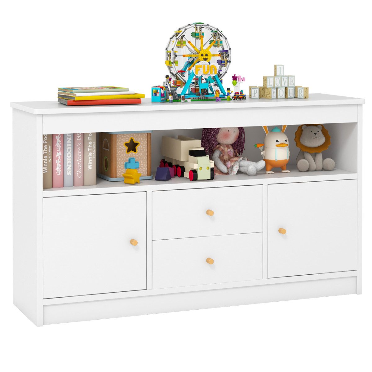 COSTWAY Spielzeugtruhe, Spielzeugschrank Kinder, Holz, 106 x 30 x 62 cm, Weiß