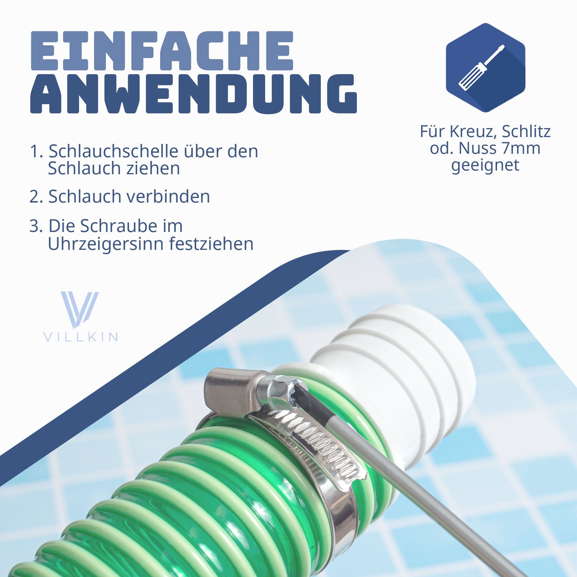 Villkin Schlauchschelle Schlauchklemme, Rohrschelle, Schlauchhalterung - Edelstahl (10-70cm), (10-St)