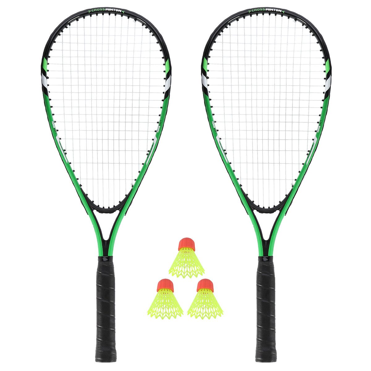 Speed-Badmintonschläger Crossmintonschläger Set 2x Schläger 3x Federbälle Speed Badminton